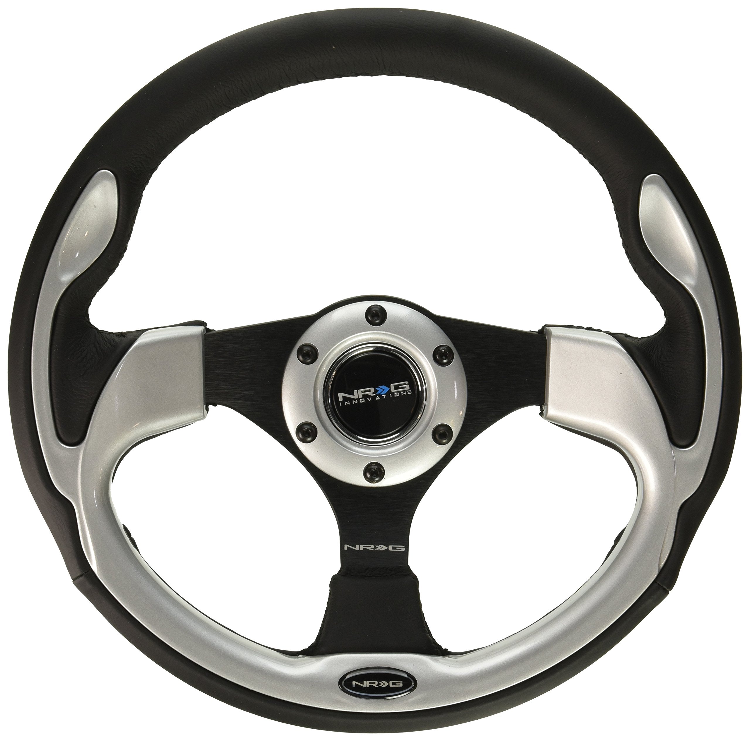 NRG Innovations Reinforced NRG-RST-001SL Steering Wheel- 320mm Sport Steering Wheel with Black Leather/Silver Molded Trim