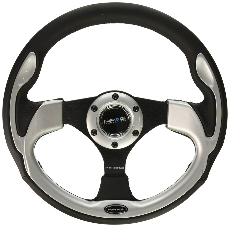 NRG Innovations Reinforced NRG-RST-001SL Steering Wheel- 320mm Sport Steering Wheel with Black Leather/Silver Molded Trim