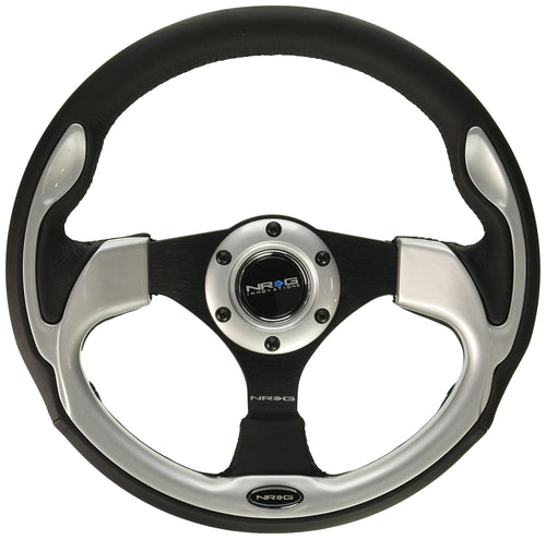 NRG Innovations Reinforced NRG-RST-001SL Steering Wheel- 320mm Sport Steering Wheel with Black Leather/Silver Molded Trim