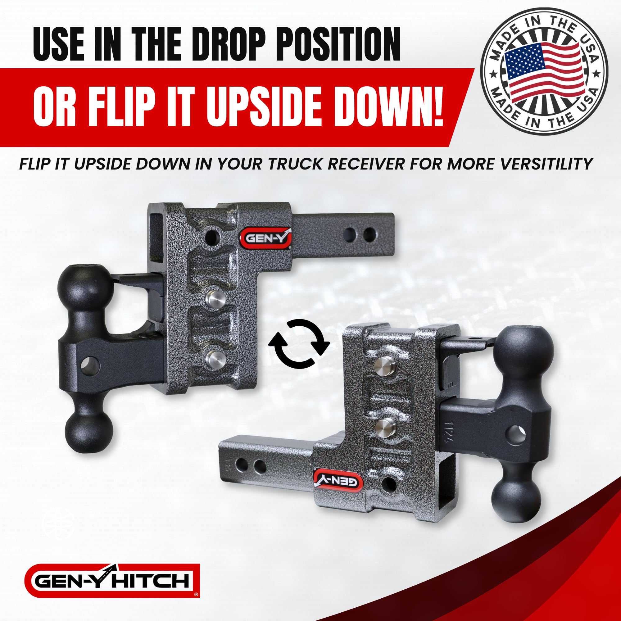 GEN-Y Hitch Tow Hitch with Pintle Lock and Dual-Ball for 2" Receiver - 10" Drop with 5 Adjustable Positions - 10,000 LB Towing Capacity - 1,500 LB Tongue Weight - Silver