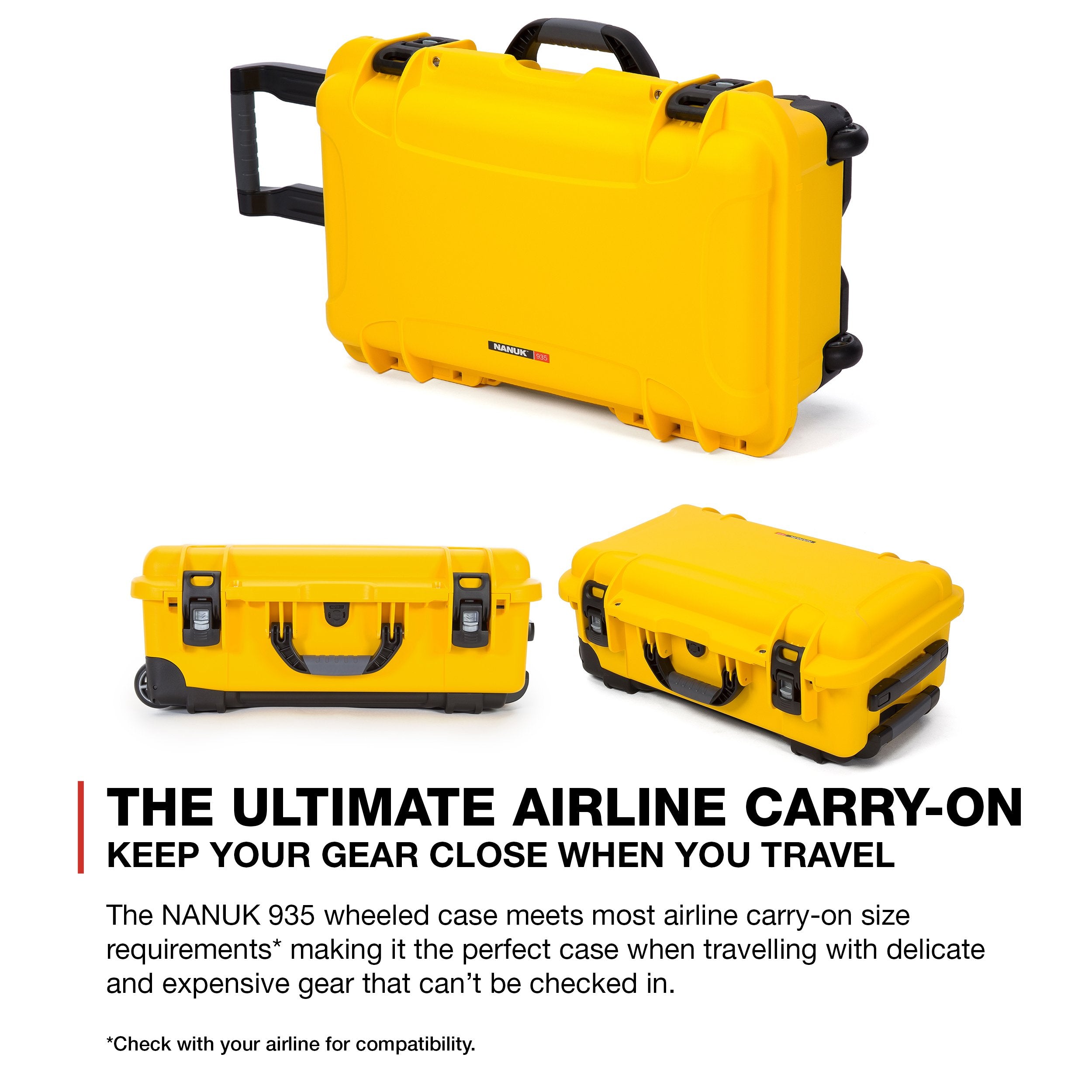 Waterproof Nanuk 935 Hard Case with Foam Insert for Canon, Nikon - 2 DSLR Body and Lens/Lenses - Yellow