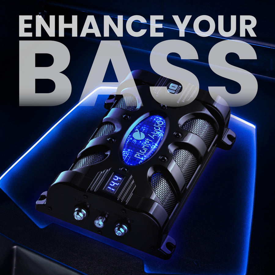 Planet Audio Car Capacitor PC10F - 10 Farad, Energy Storage, Enhance Bass from Stereo, Warning Tones, LED Voltage Meter