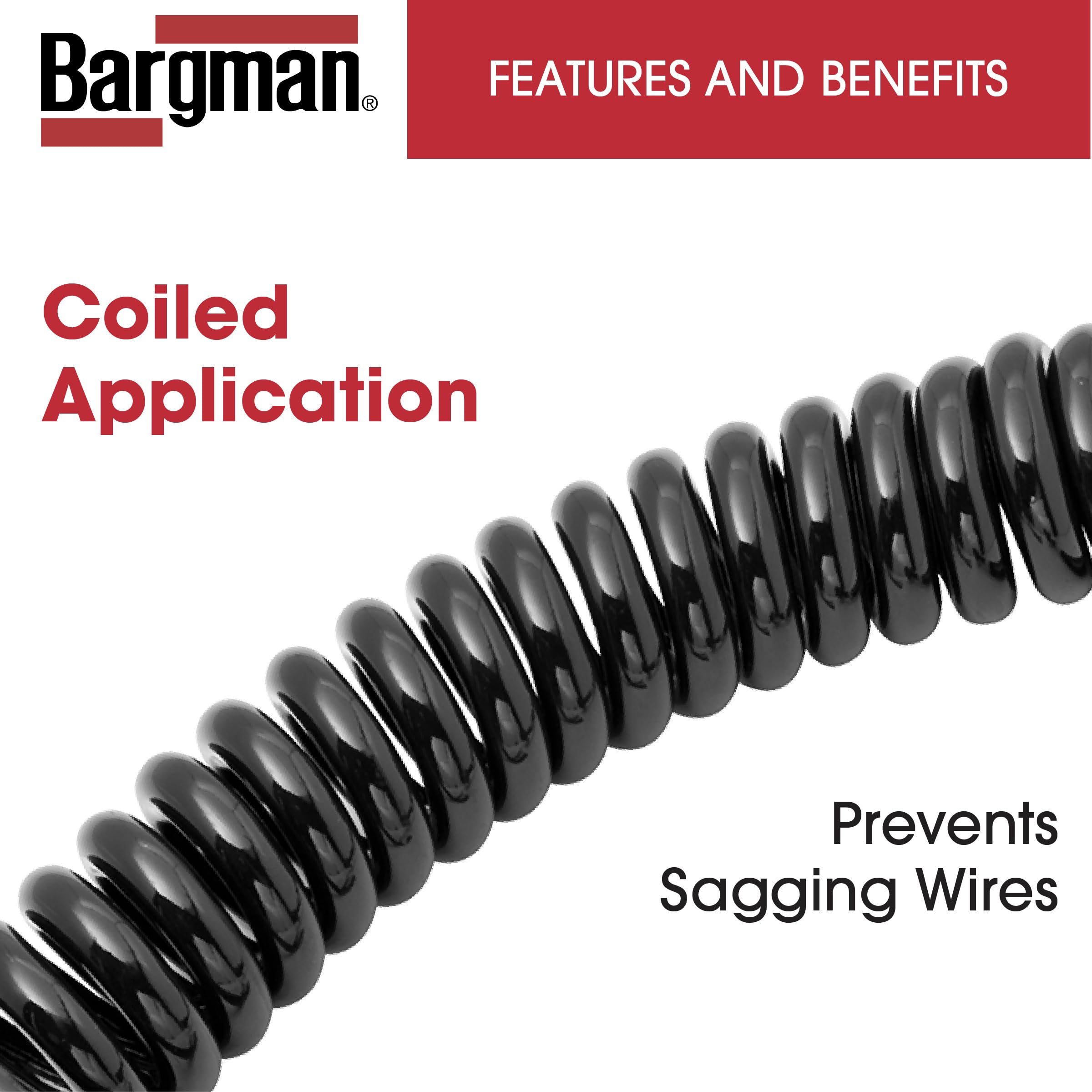7 Way Bargman Coiled Trailer Wire End Connector Harness, 6 Foot Length, Splices Easily to Trailer Lighting System, Weather Resistant