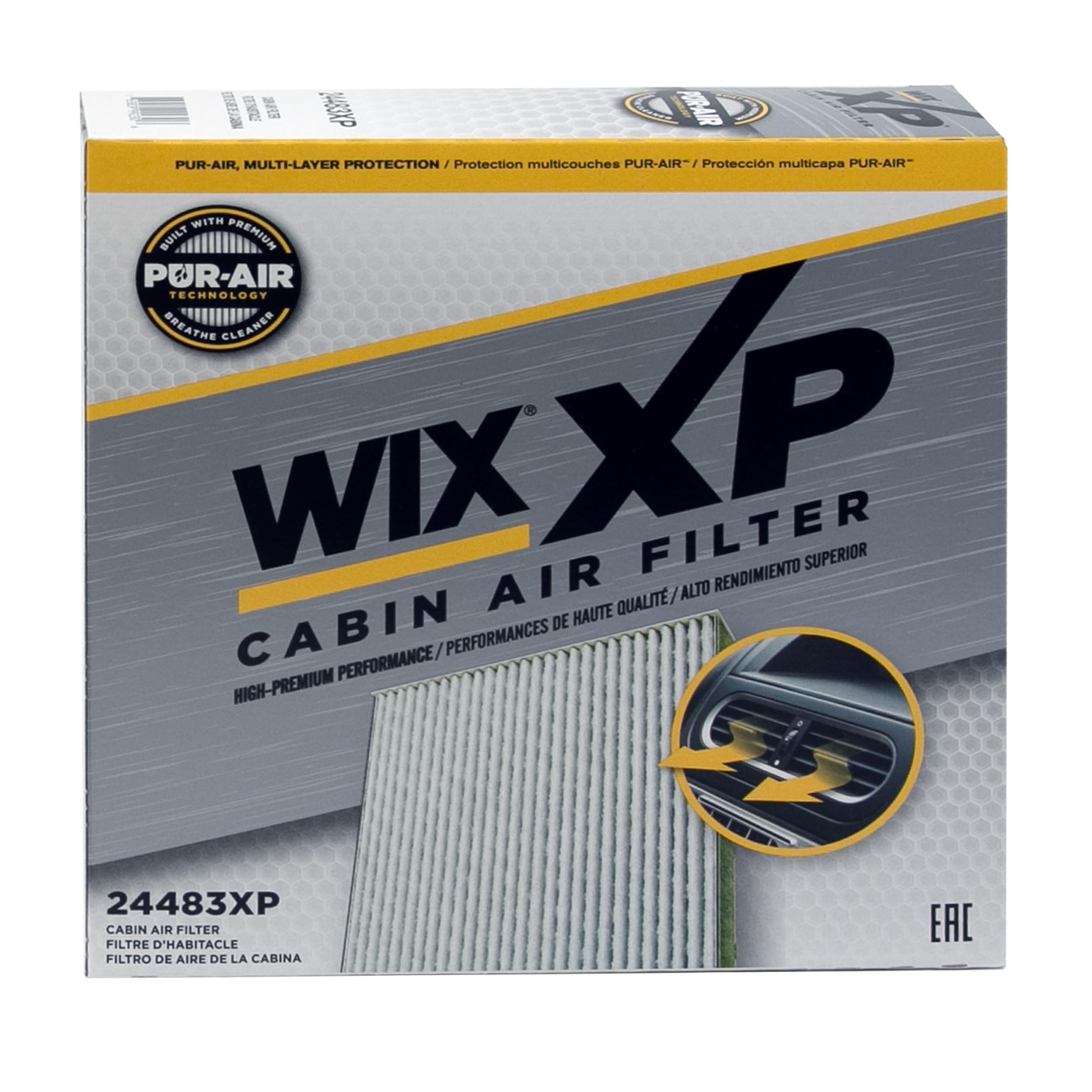 WIX XP Cabin Air Filter Replacement 24483XP, Triple-Layer Protection with Activated Carbon & Advanced Airflow Media Compatible With Various Lexus, Toyota, Scion, Pontiac Vibe, Subaru