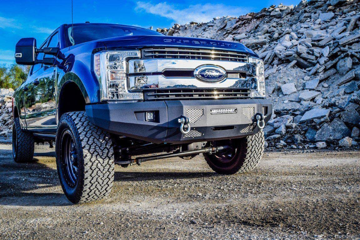 Bumper Front fits 2017-2019 F-250/F-350/F-450 Super Duty Trucks | 3pc Modular Construction | Integrated Winch Mount | Strategic Airflow Cutouts | Auxiliary Light Cutouts | DV8 Offroad