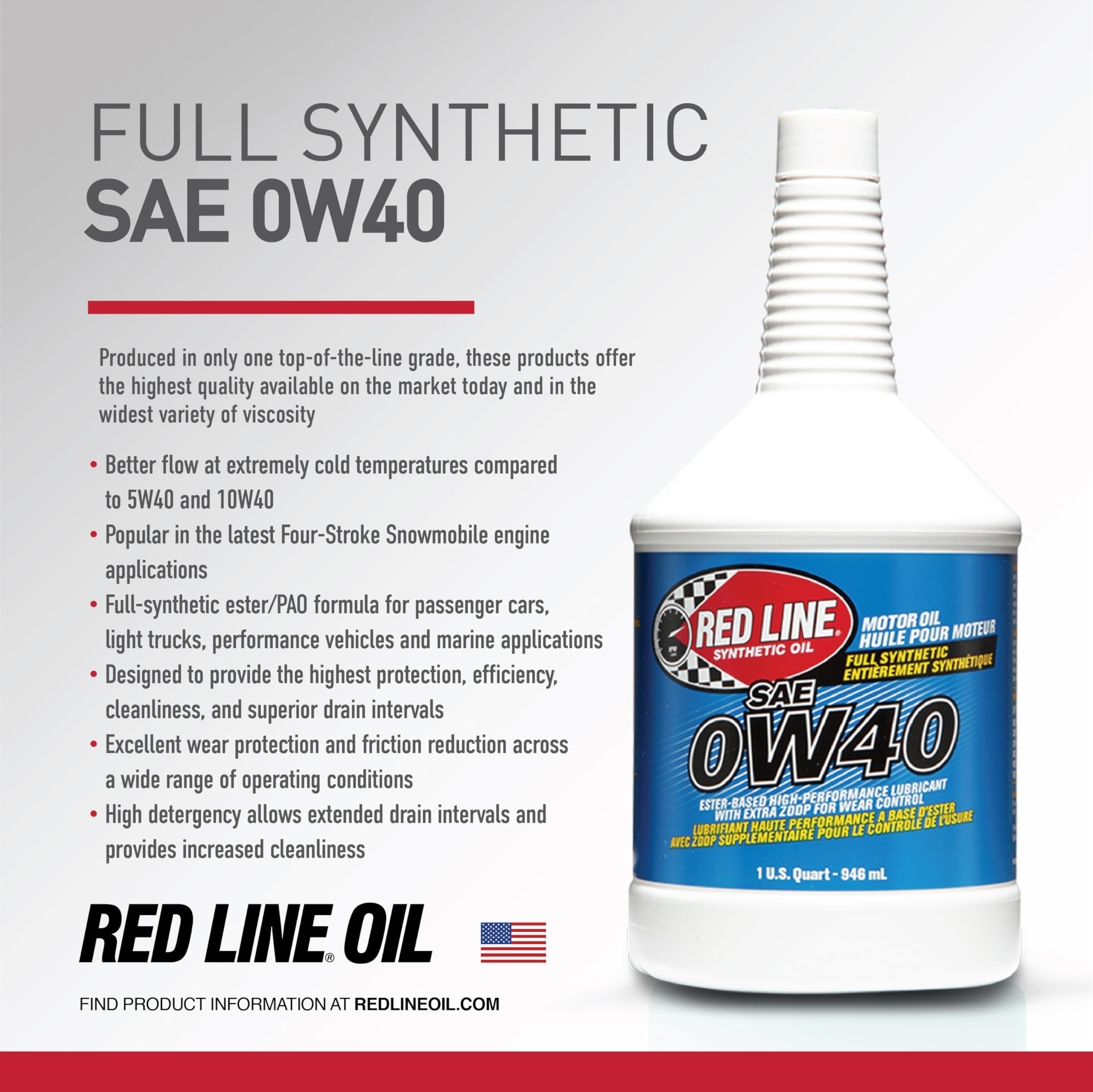 SAE 0W40 Fully Synthetic Motor Oil Red Line - 1 Gallon