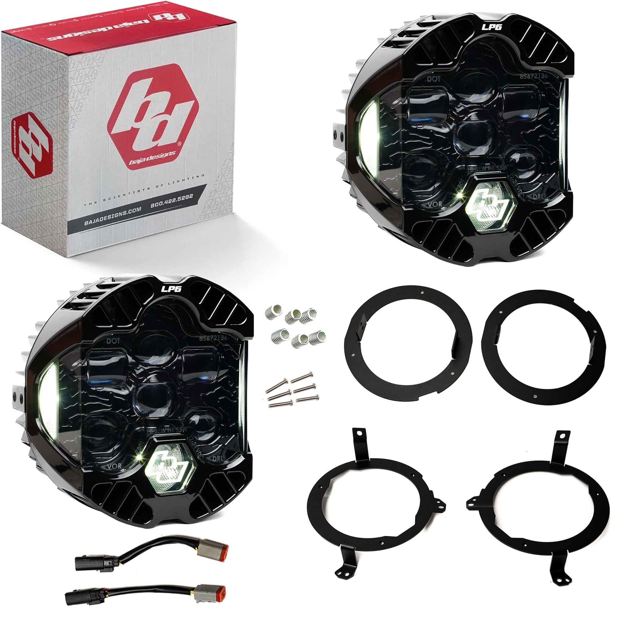 Baja Designs LP6 DOT SAE 6.5" Road-Legal LED Headlight Kit for 2018+ JL/JT, 2020+ Gladiator JT – High/Low Beam Functionality with Clear DRL, JL/JT Specific Mounts (Pair)