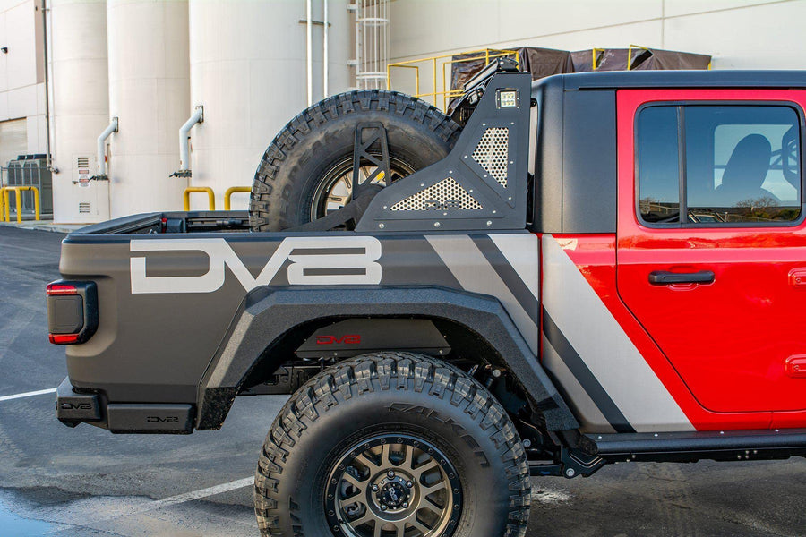 Spare Tire Mount DV8 Offroad for The 2020-2025 Jeep Gladiator JT | Vertical in-Bed Design | Accommodates up to 42" Tire | Mounts Either Bed Rail | Powder Coat Finish