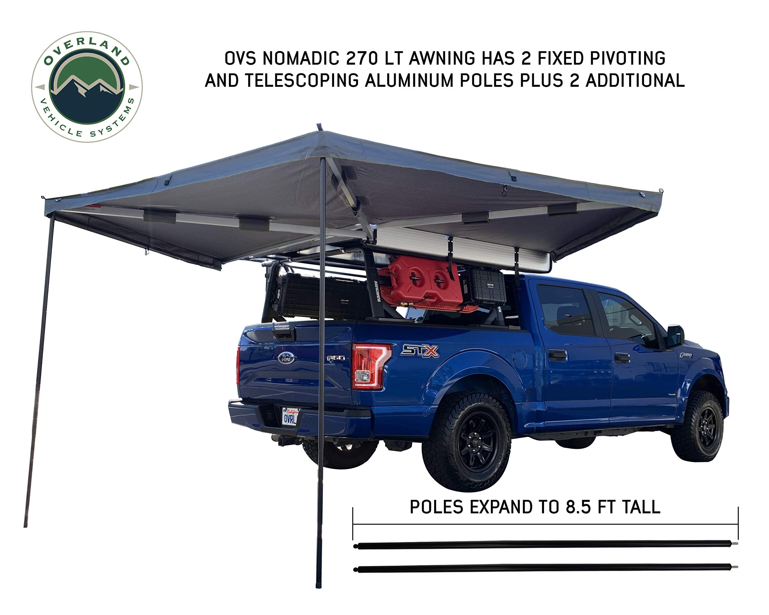 Overland Vehicle Systems Passengers Side HD Nomadic 270 LT Awning | Dark Grey | Includes Black Travel Cover | 19569907