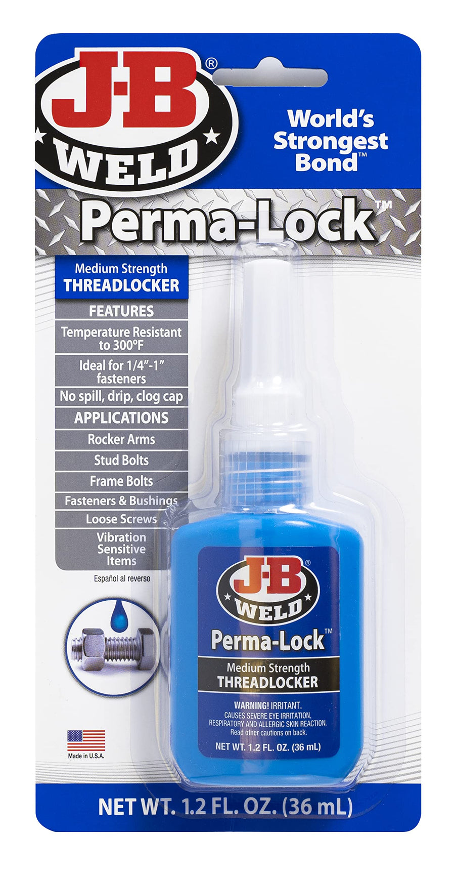 J-B Weld Perma-Lock Medium Strength Threadlocker - Blue - 36 ml