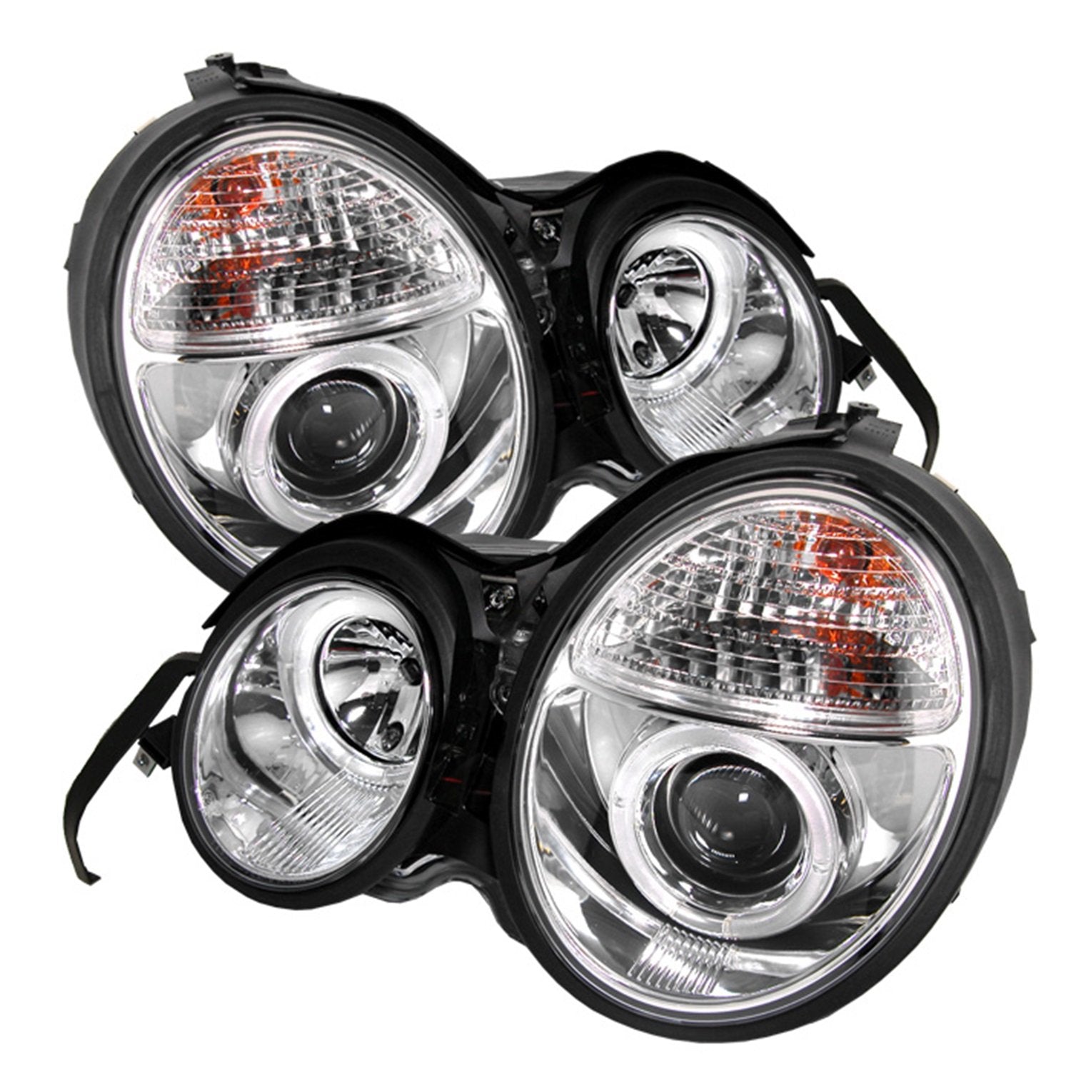 Mercedes Benz E-Class 95-99 Spyder 5011282 Projector Headlights - LED Halo - Chrome - High H1 (Included) - Low H7 (Included)
