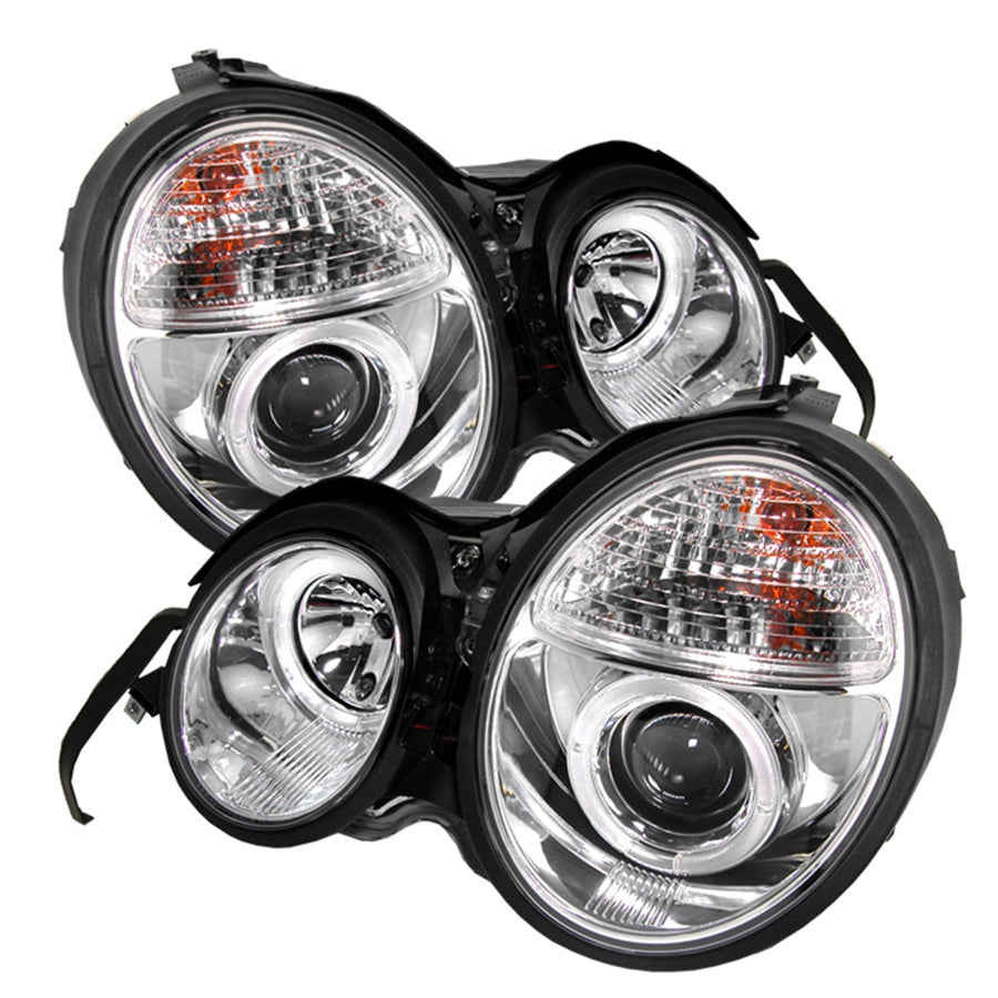 Mercedes Benz E-Class 95-99 Spyder 5011282 Projector Headlights - LED Halo - Chrome - High H1 (Included) - Low H7 (Included)