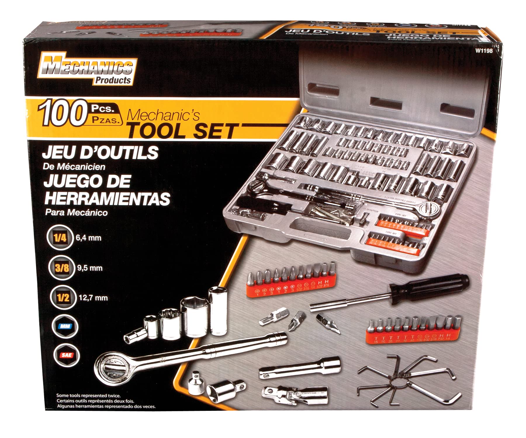 100-Piece Performance Tool SAE/Metric Socket (1/4-Inch, 3/8-Inch & 1/2-Inch Drive) and Bit Set