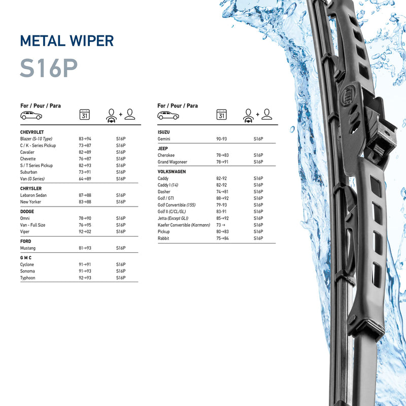 Hella 16 Inch OE Quality All Seasons Streak-Free Rubber Standard Wiper Blade (2 Blades) fits select Chevrolet Chrysler Dodge Ford GMC Isuzu Jeep Volkswagen / 9XW398114016