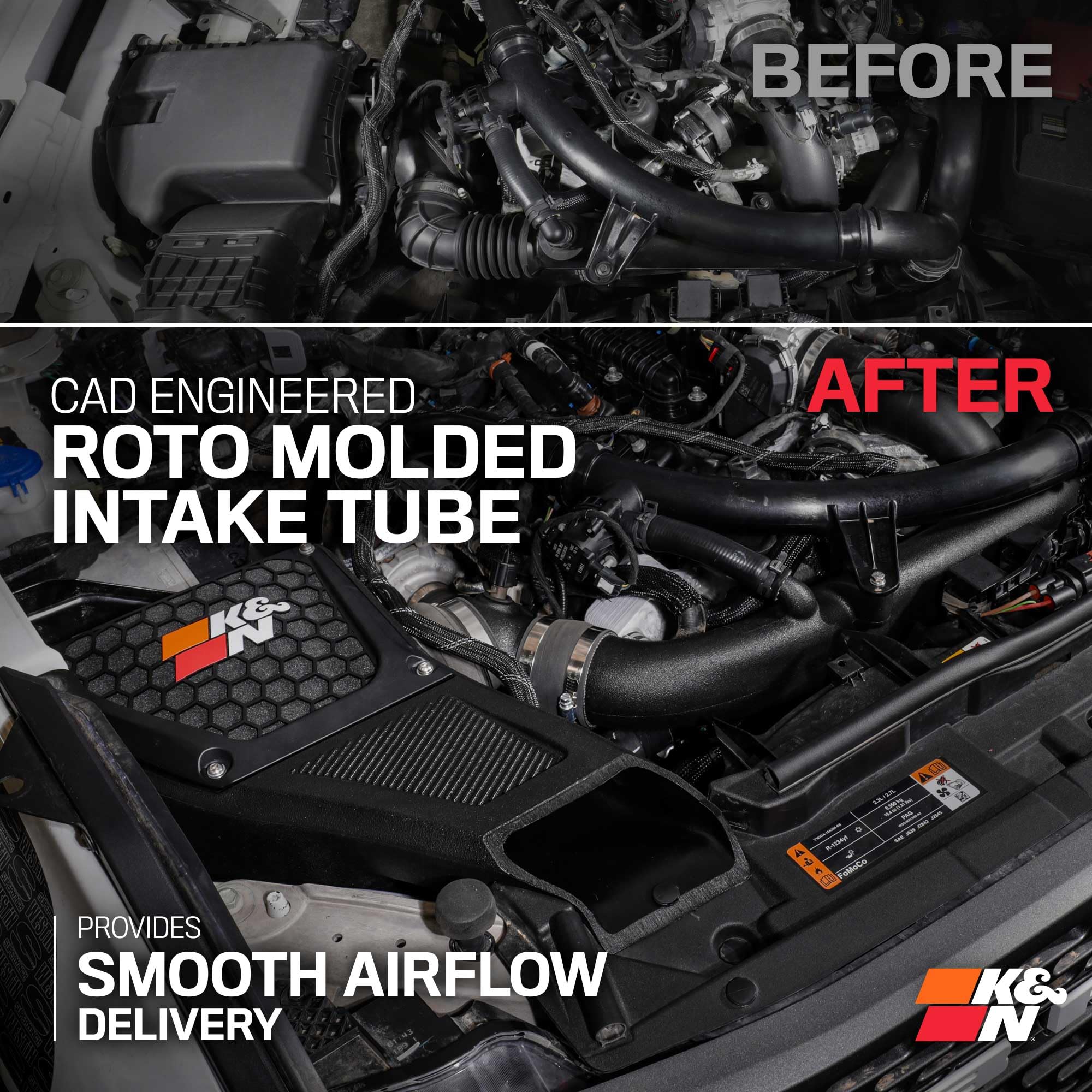 Cold Air Intake System K&N: High-Flow Air Filter, Increase Performance & Towing: Compatible with 2021-2024 FORD: Bronco, 63-2619