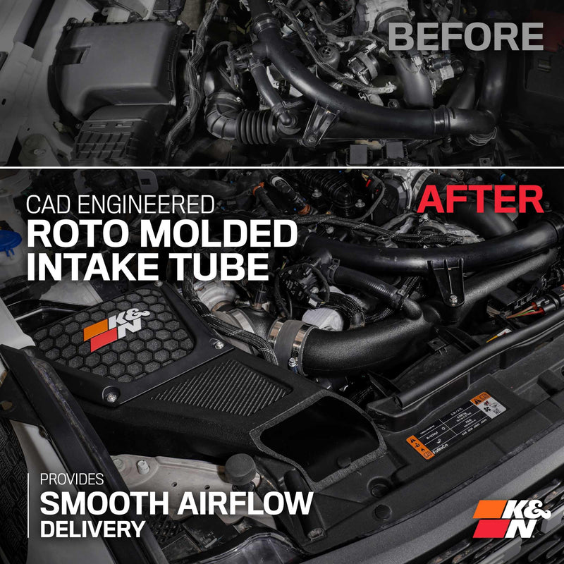 Cold Air Intake System K&N: High-Flow Air Filter, Increase Performance & Towing: Compatible with 2021-2024 FORD: Bronco, 63-2619