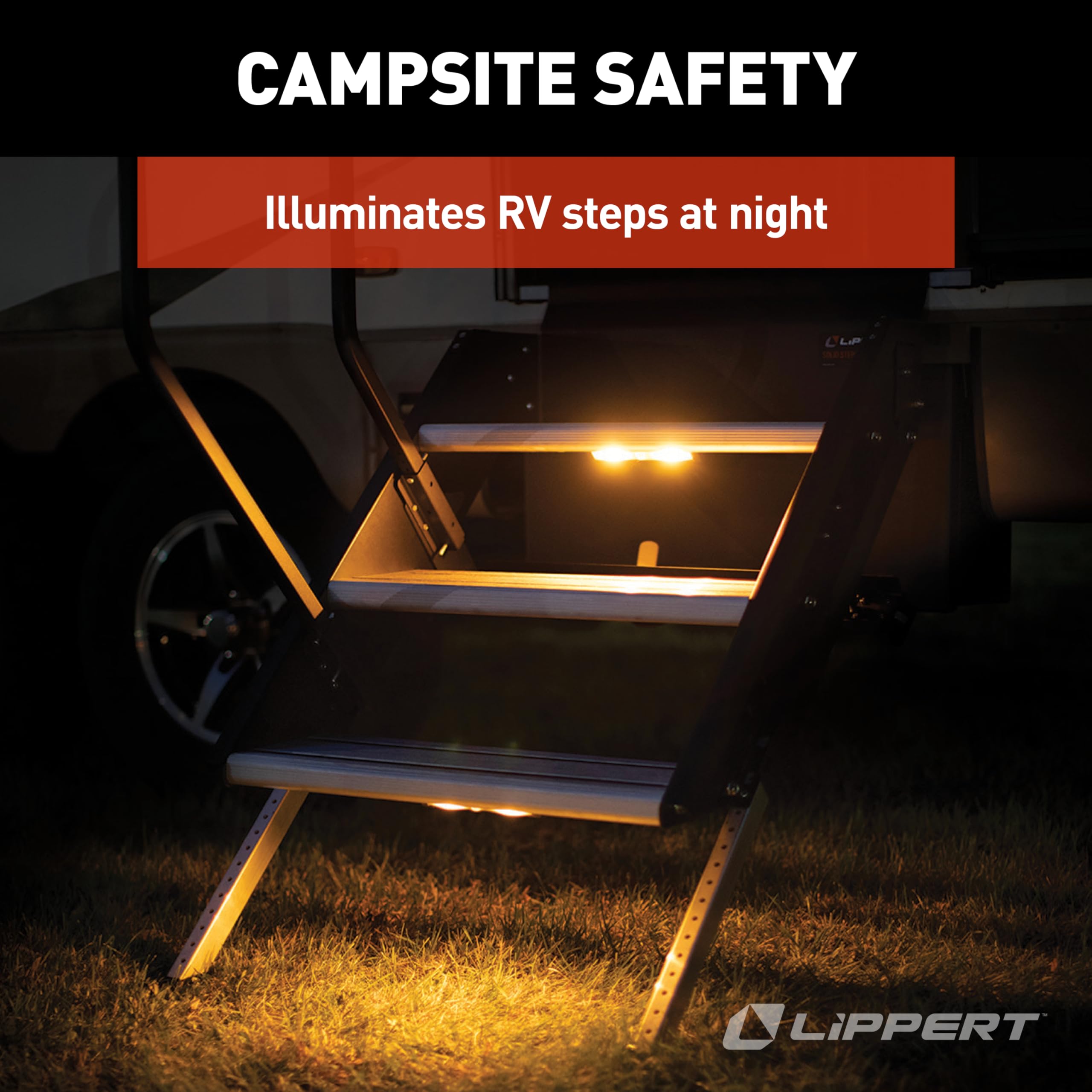 Lippert Motion-Activated Wireless LED RV Step Light with IP65 Rating, High-Strength Magnets for Magnetic Attachment, Adhesive-Backed Metal Plate, AA Batteries Not Included - 2022172335