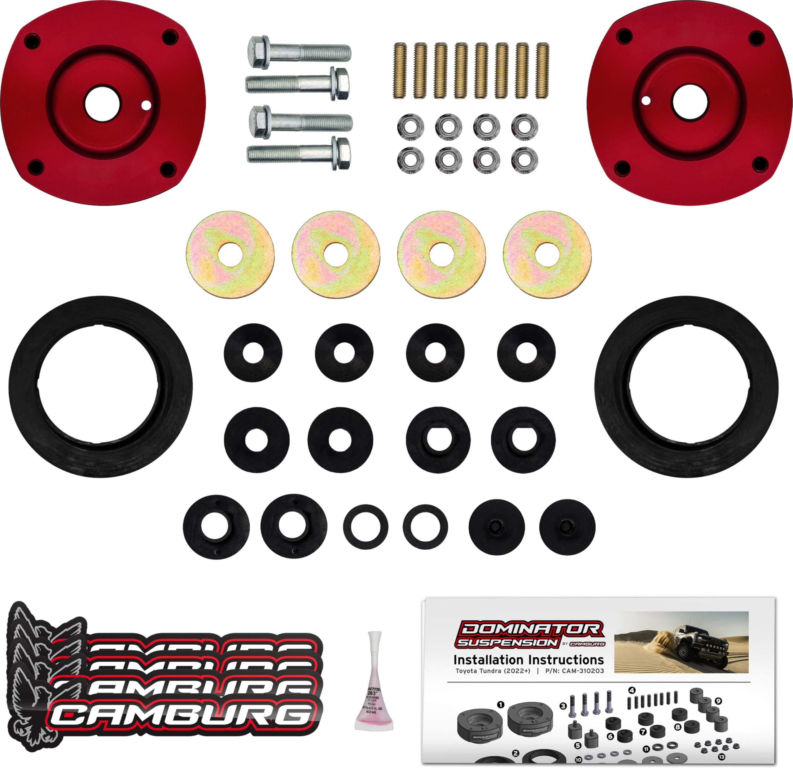 SUSPENSION DOMINATOR BY CAMBURG: 1.5" Lift Kit, 6061-T6 Billet Aluminum, Red Anodized, Compatible with 2WD/4WD 2022-2024 Toyota Tundra (Excludes TRD)