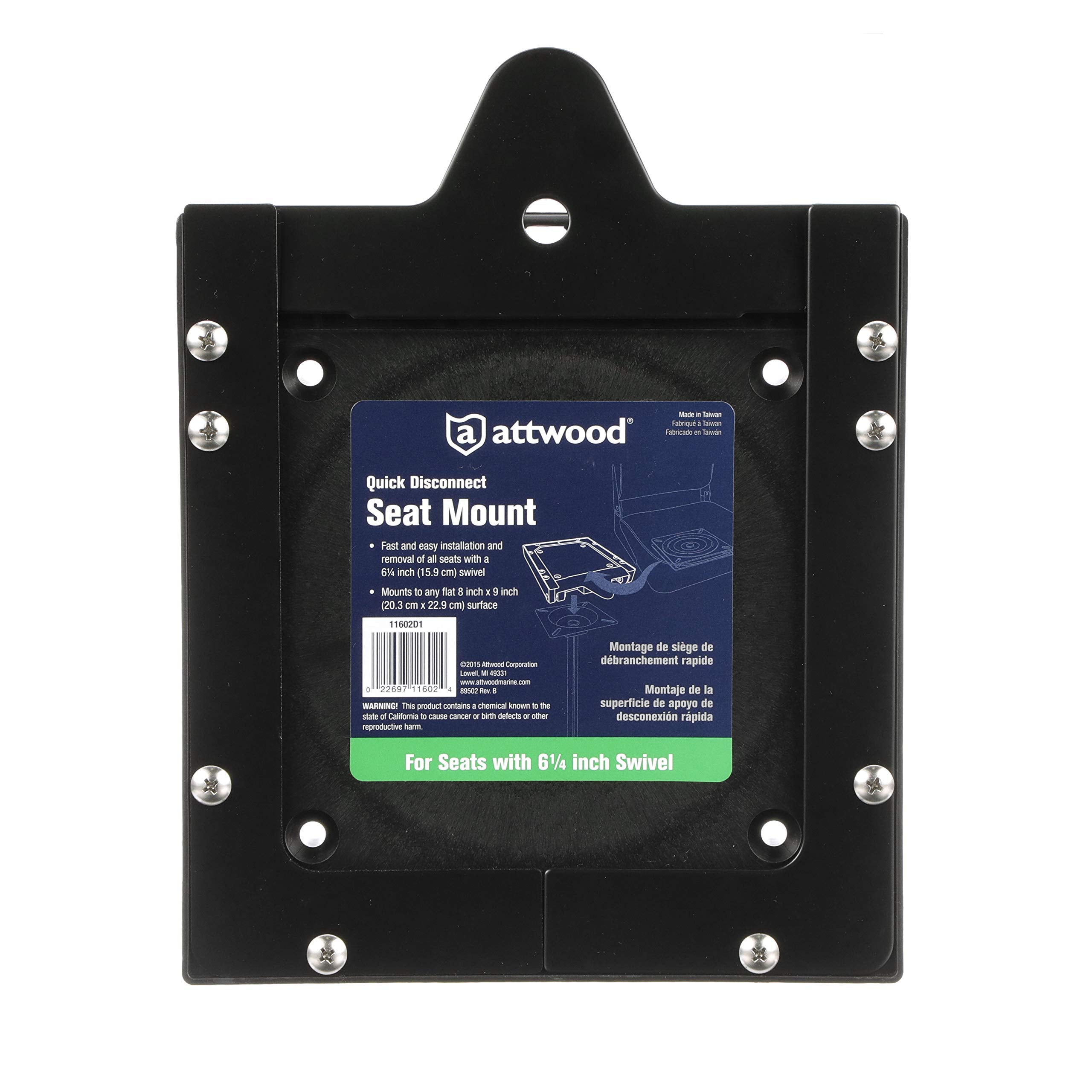 Quick Disconnect Attwood Seat Mount 11602D1, Fits 6 ¼-Inch Swivel and Plate, Plastic and Coated Structural Steel