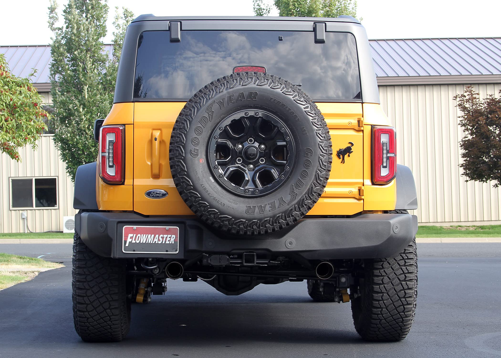 Outlaw Flowmaster 818120 Axle-Back Exhaust Kit 3 Inch 409 Stainless Steel Dual Exit 4 Inch Black Chrome Tips Compatible with 2021-2024 Ford Bronco 2.3L 2.7L 2 & 4-wheel drive 2 & 4 Door