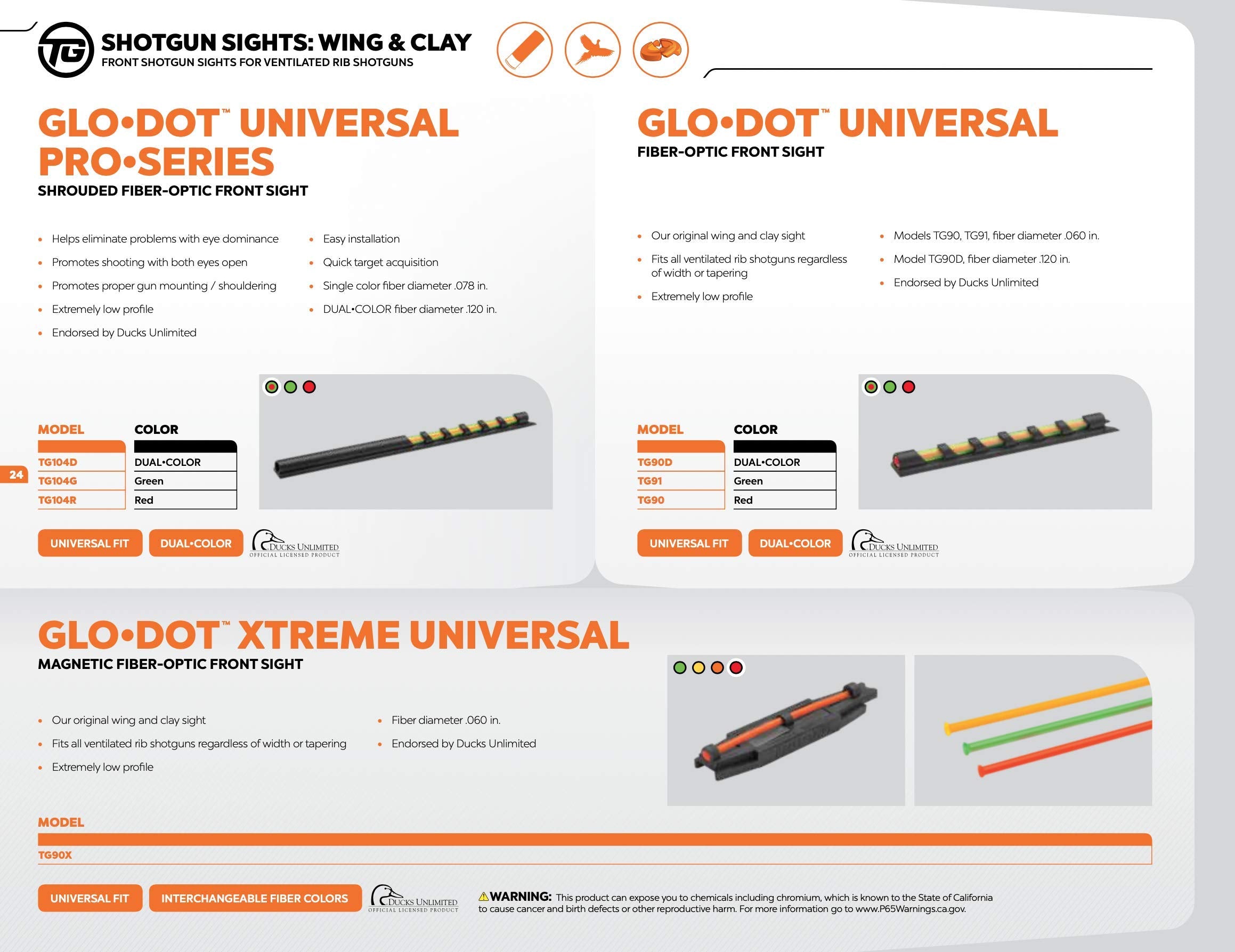 Glo-Dot Pro-Series TRUGLO Front Sight Universal Fits Shotgun with Vent Rib Fiber Optic, Dual Color