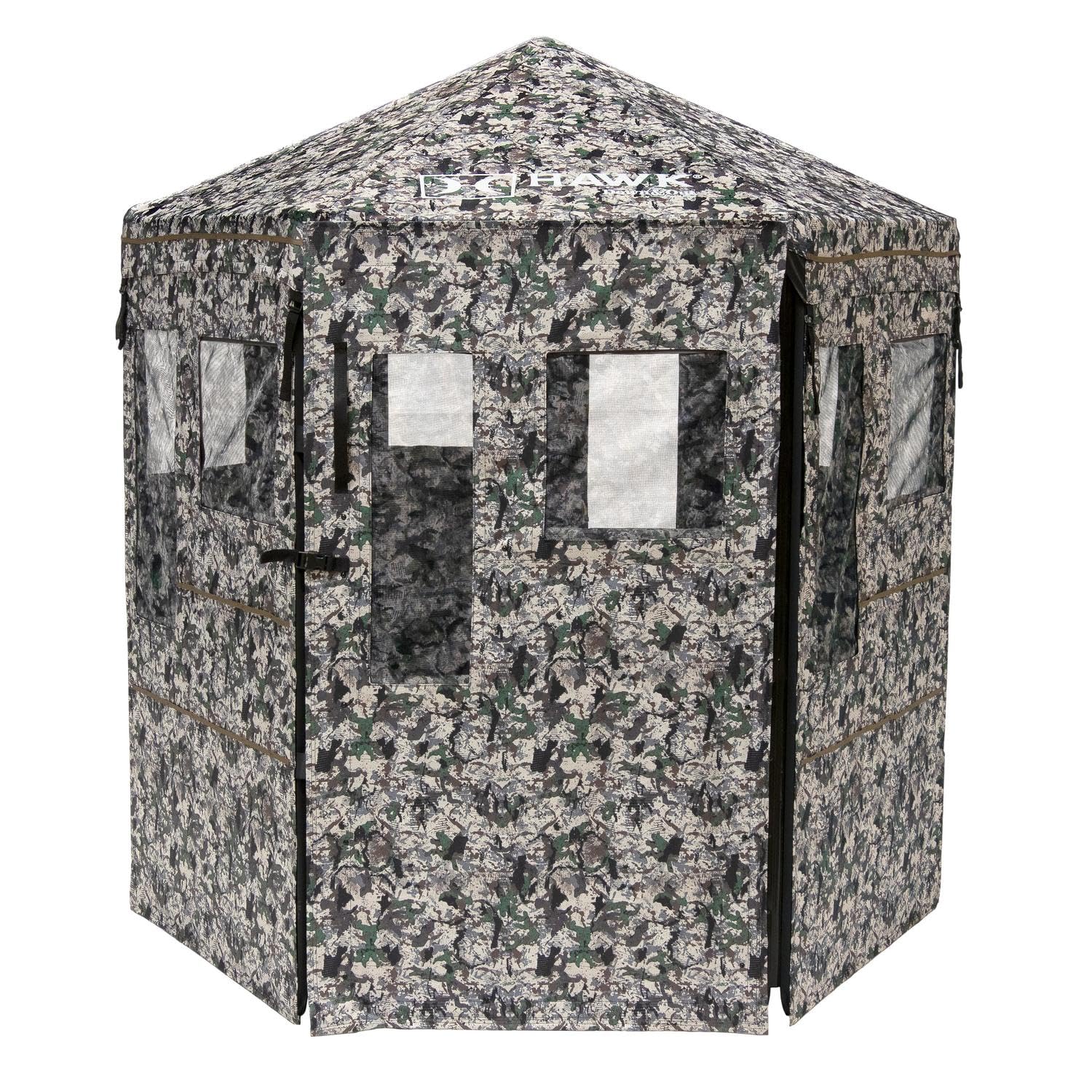 Hawk Hunting Warrior Durable 72'' L X 78'' T No-Tool Assembly Camo Concealing Ground Panel Blind with Silent Magnetic Closures & Multiple Windows