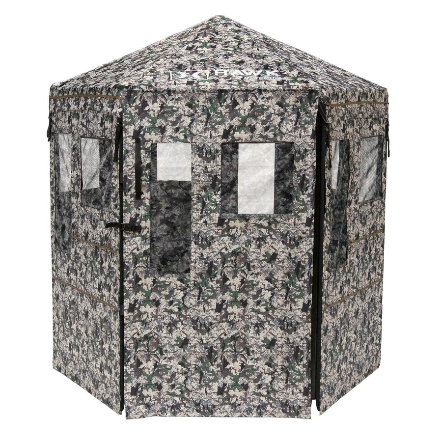 Hawk Hunting Warrior Durable 72'' L X 78'' T No-Tool Assembly Camo Concealing Ground Panel Blind with Silent Magnetic Closures & Multiple Windows