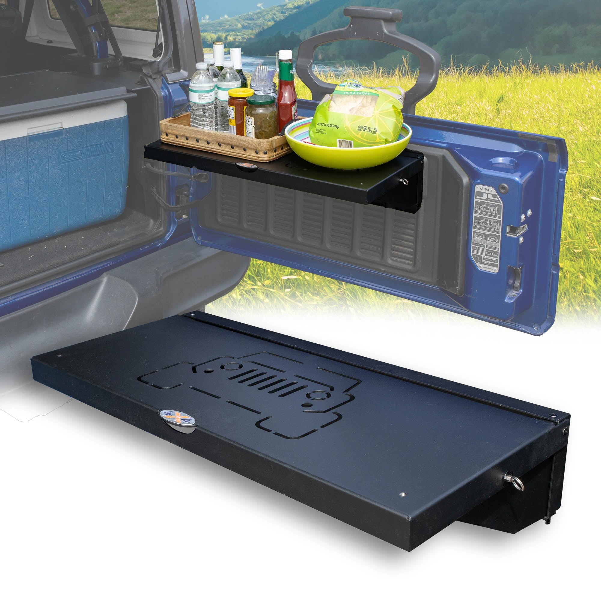 EZ4X4 Lightweight Aluminum Single Level Tailgate Table Foldable Cargo Shelf Storage Rack fits All Wranglers TJ/JK/JKU/JL/JLU Patent Pending