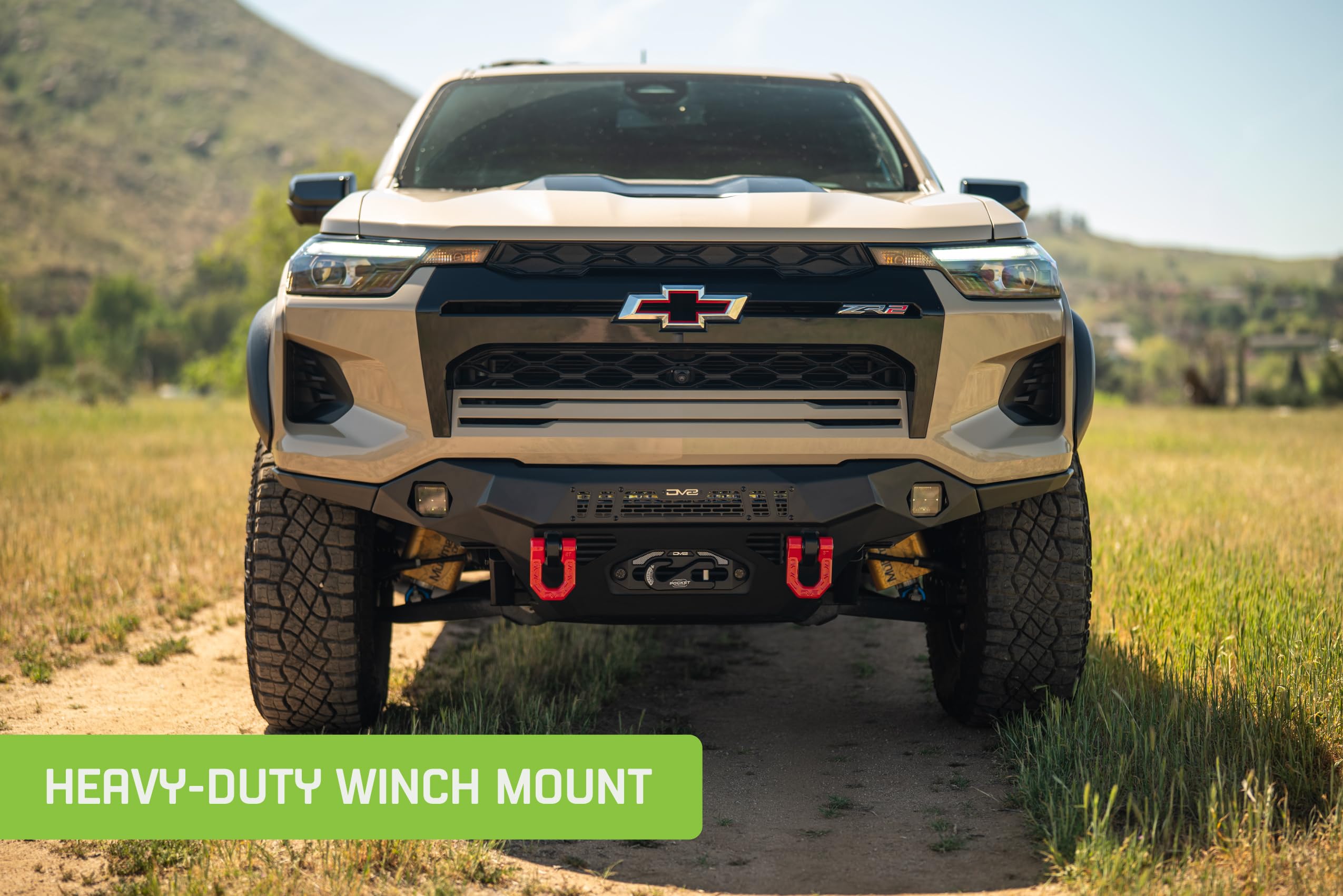Offroad DV8 Spec Series Front Bumper for 2023-2025 Chevy Colorado ZR2 | High-Clearance Design | 20" Light Bar Mount Behind Mesh Panel | Heavy-Duty Winch Mount | Low-Profile Wings | Full Skid Plate