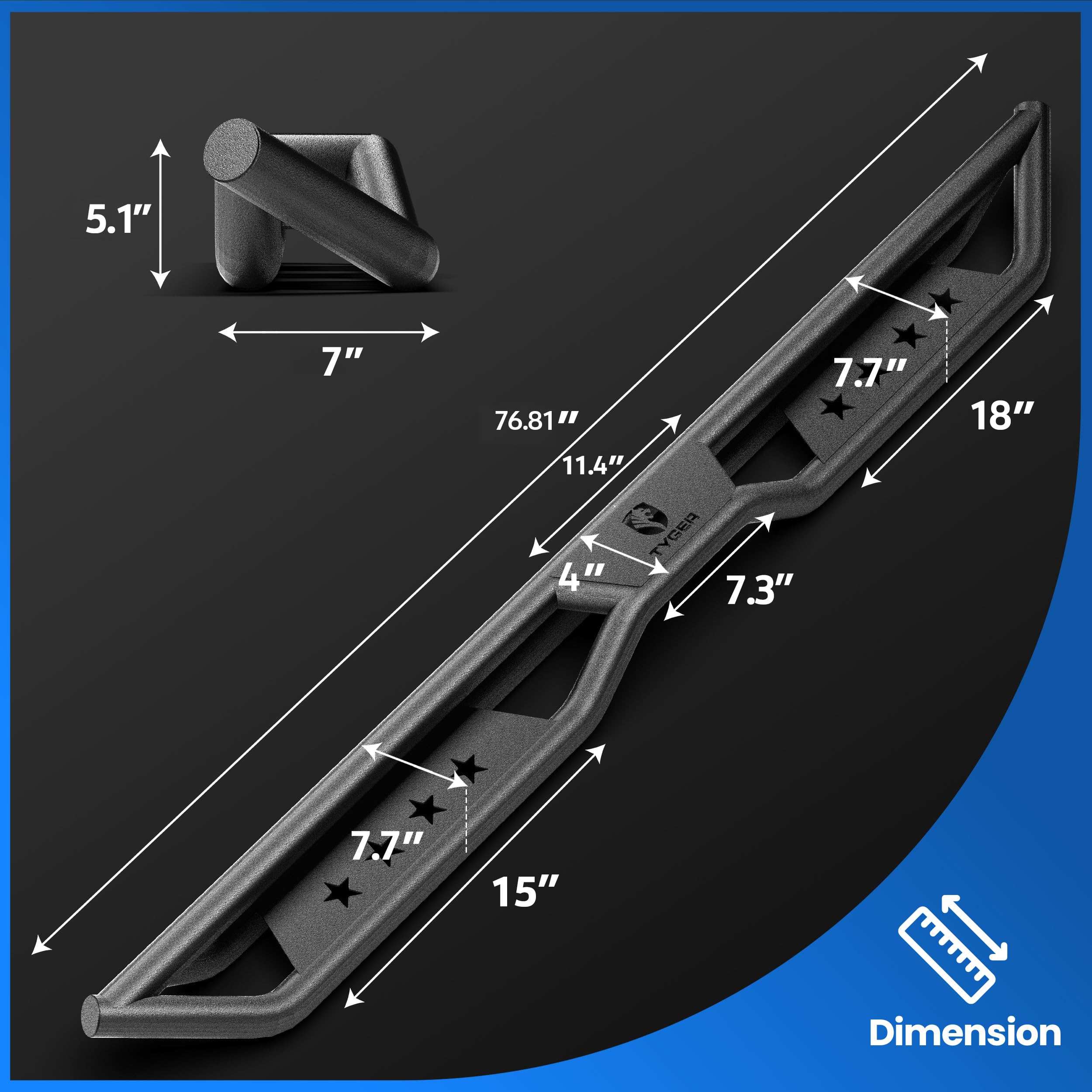 Tyger Auto Running Boards Star Strider Compatible with 2024-2026 Toyota Tacoma (Fits Hybrid) | Double Cab | TG-SR2T74718 | Side Step Rails Nerf Bars