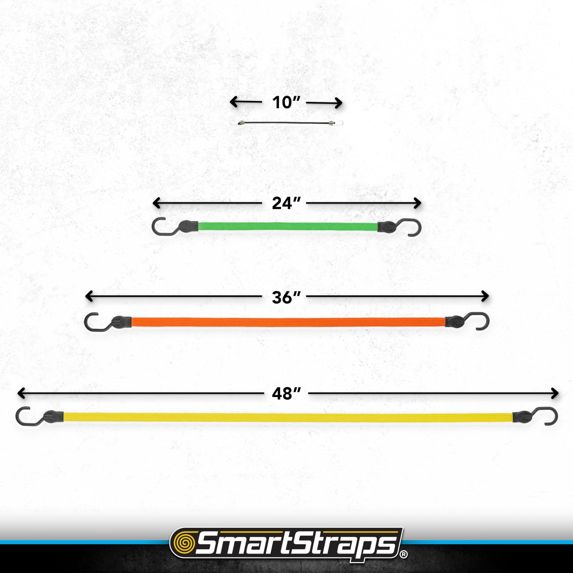 SmartStraps - SmartStraps 215 Bungee Cords (10pc Value Pack) – Secure Luggage, Coolers and Other Light Loads for Transport – Flat Strap Bungee Cords Distribute Load to Reduce Slipping