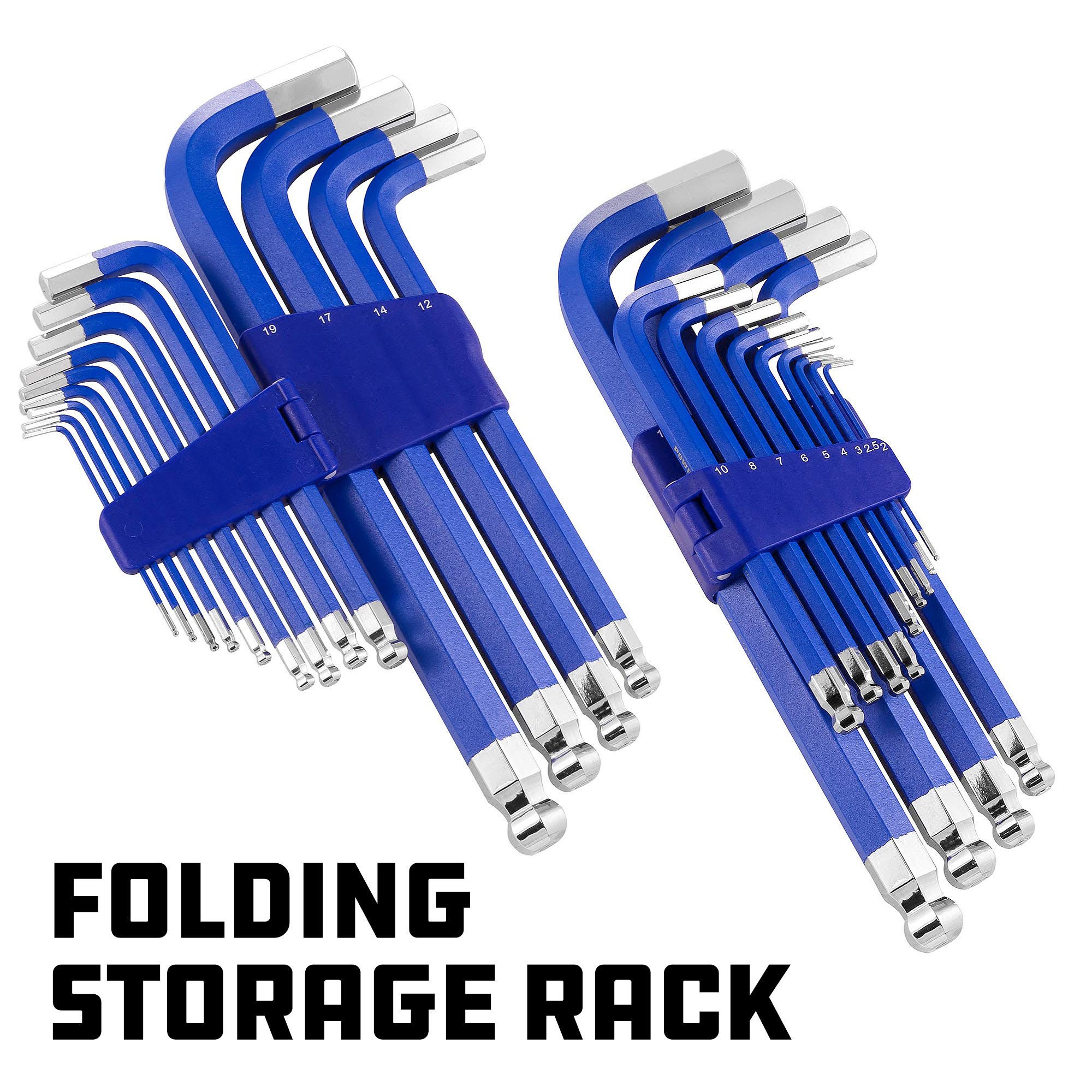 Powerbuilt 13 Piece Long Point Metric Jumbo Magnetic Hex Key Wrench, Allen Hex Key Wrench, 2mm -19mm - 941642