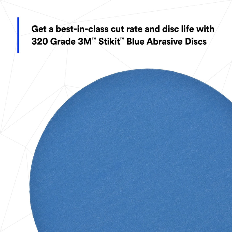 3M Blue Stikit Abrasive Disc Roll, 36210, No Hole, 6 in, 320+ Grade, Pack of 100, Automotive Sanding Discs for Coating Removal, Body Repair, Auto Sanding, Primer Sanding