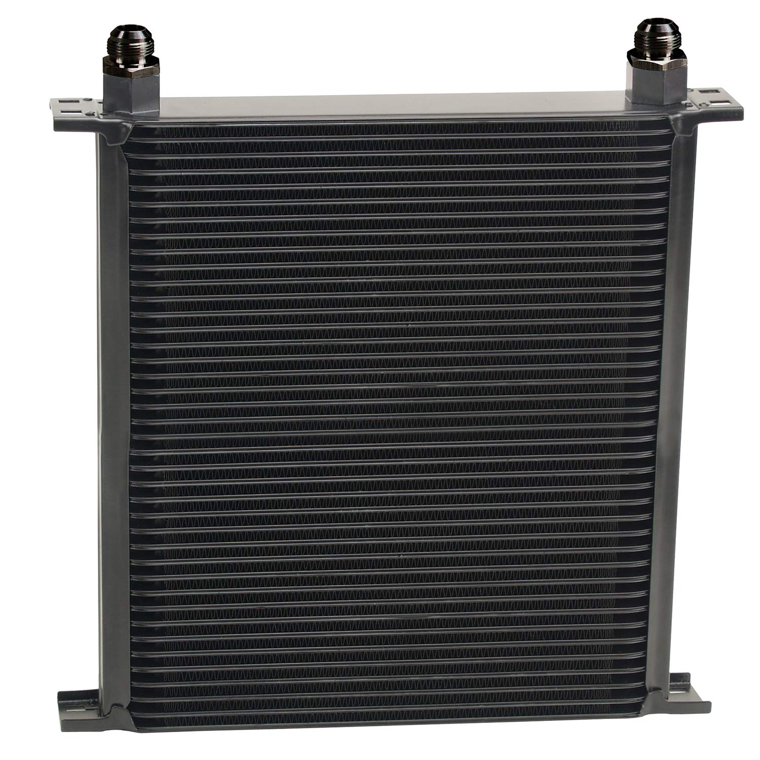 Derale Fluid Cooler, 13 x 2 in, 13.875 x Plate Type, 10 AN Female O-Ring Inlet/Outlet, 10 AN Male Adapters, Aluminum, Black Powder Coat, Universal, Each