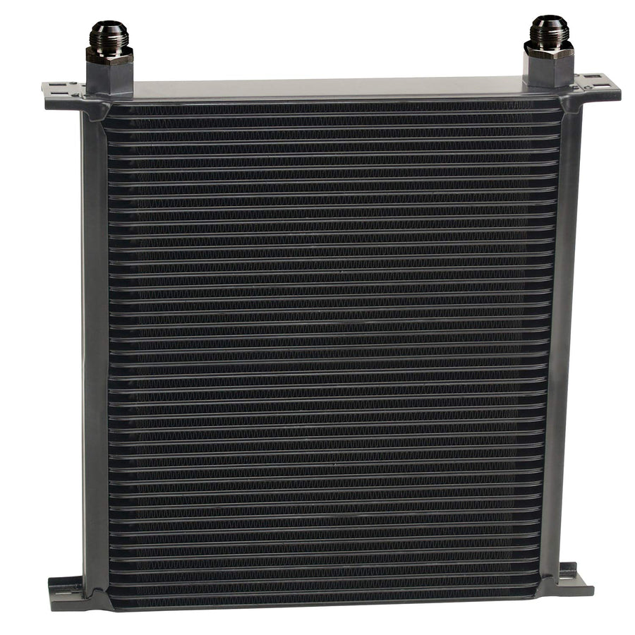 Derale Fluid Cooler, 13 x 2 in, 13.875 x Plate Type, 10 AN Female O-Ring Inlet/Outlet, 10 AN Male Adapters, Aluminum, Black Powder Coat, Universal, Each