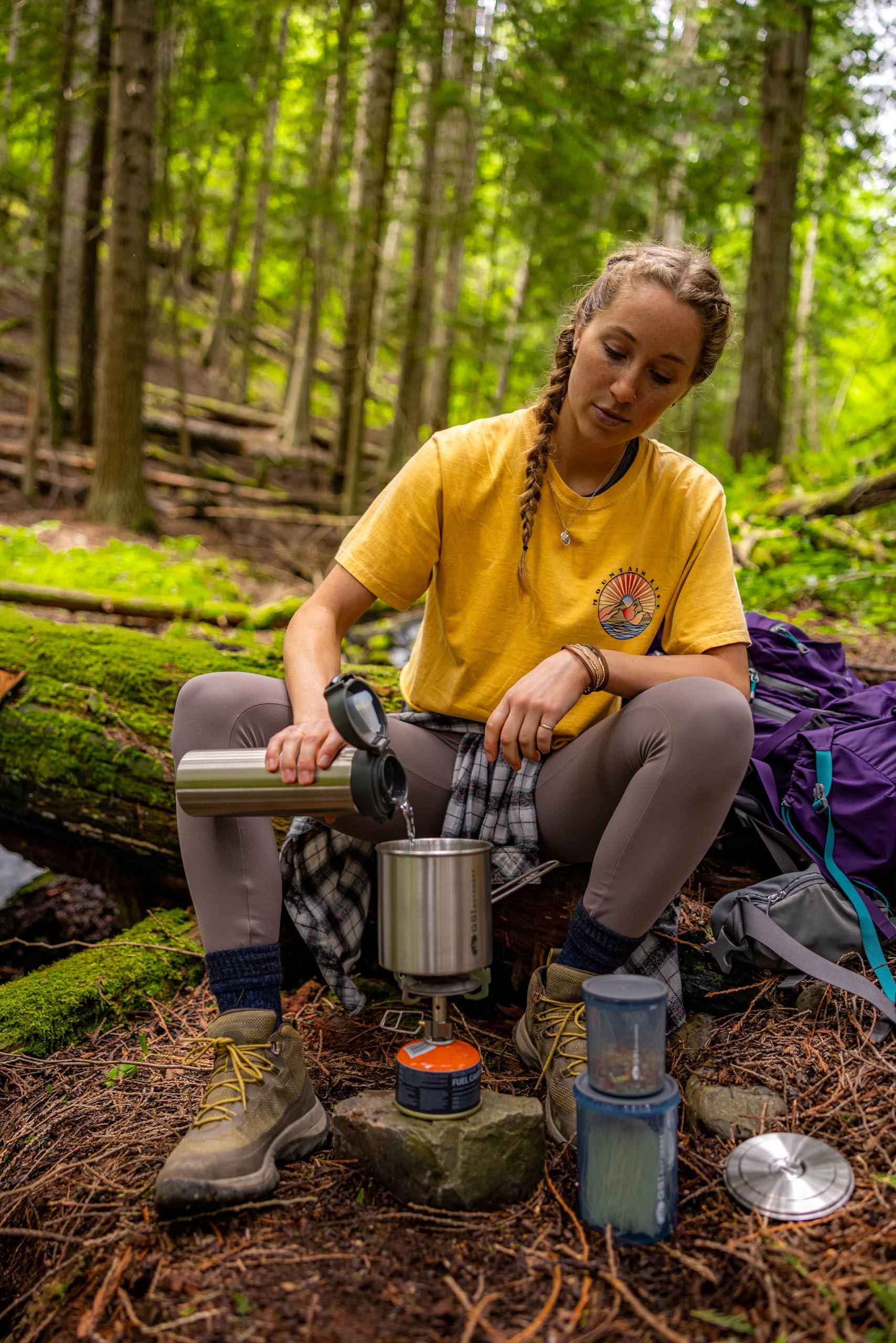 GSI Outdoors Explorer Set Glacier Stainless, Compact Stainless Steel Cookset with Pot, Frypan, Cup, and Bowl, Nesting Camping Cookware for Backpacking, Hiking & Outdoor Cooking