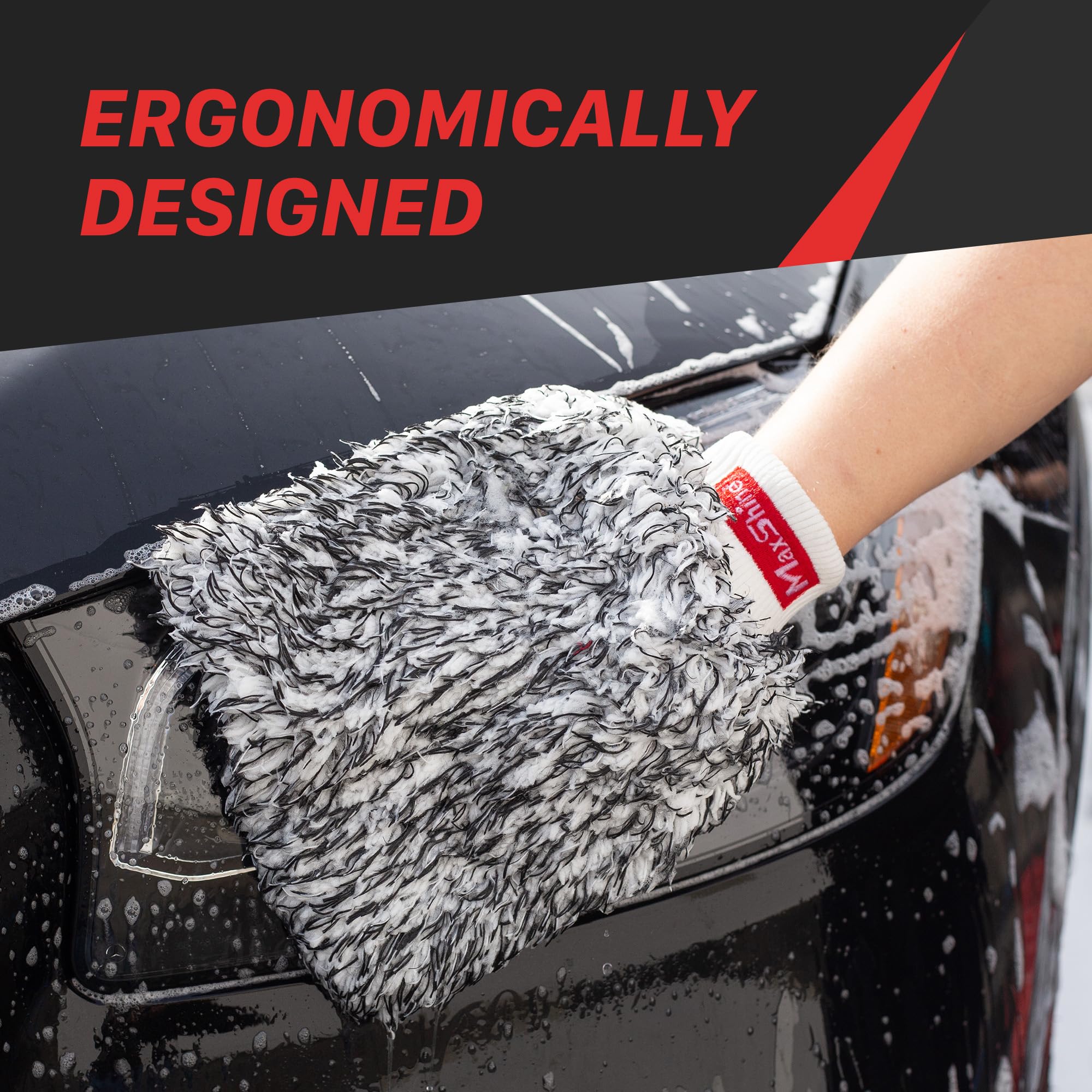Maxshine Microfiber Black & White Universal Wash Mitt – Premium Scratch-Free, Lint-Free Mitt for Washing Cars, Trucks & Motorcycles – Reusable Auto Detailing Accessory