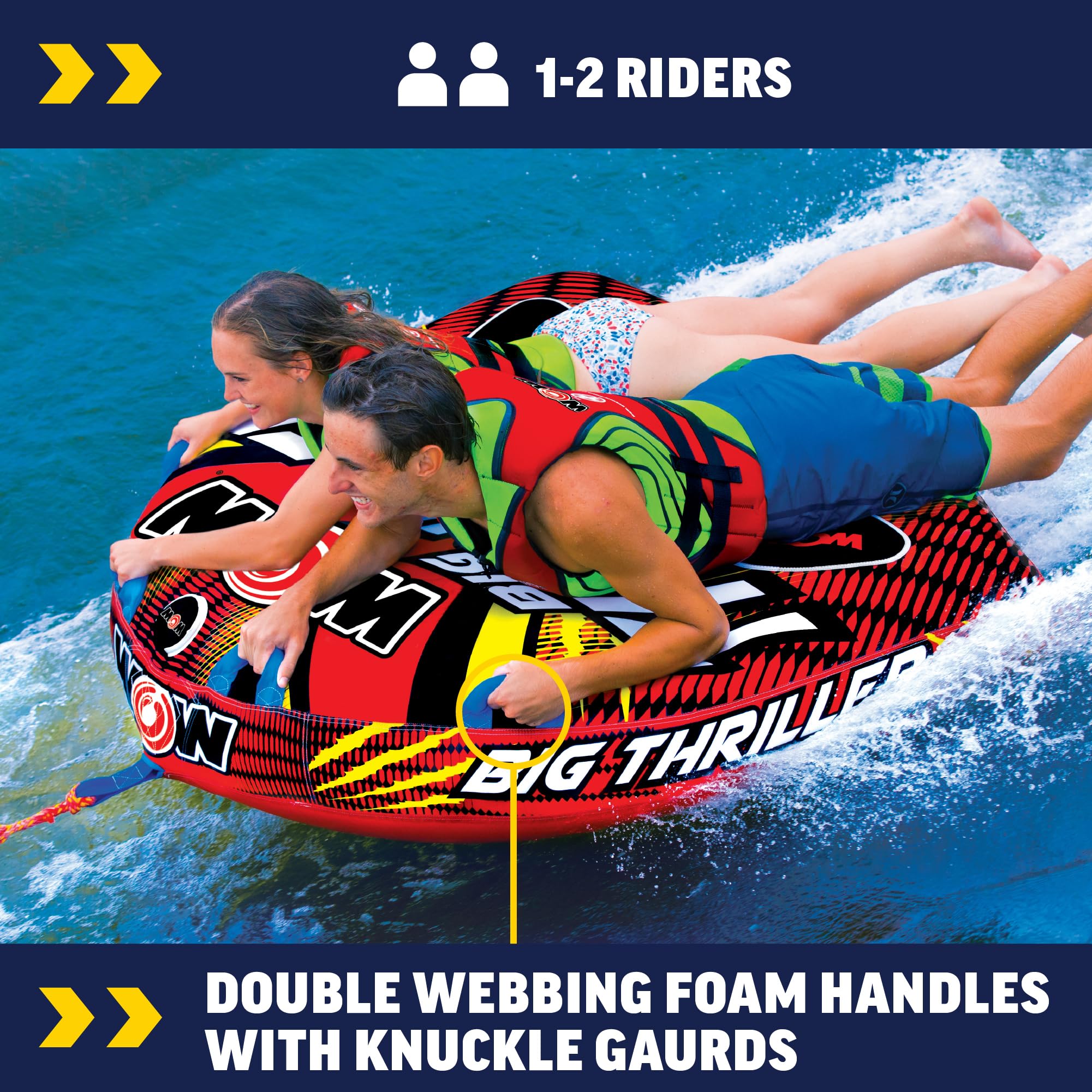 Big Thriller WOW Sports Towable Deck Tube for Boating – 1-2 Person 340 lbs Capacity – Inflatable Boat Tube for Water Sports – Youth & Adults