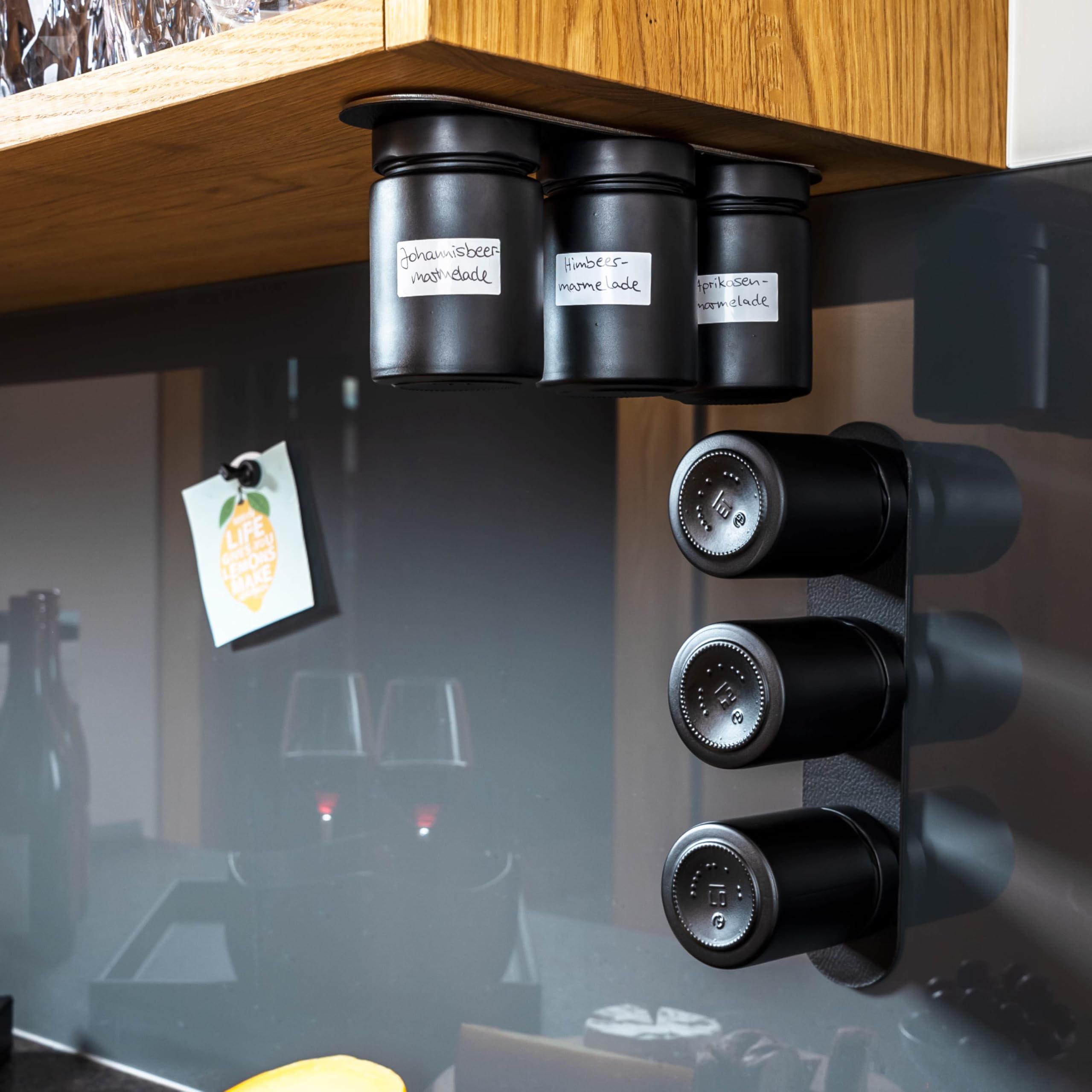 silwy® Magnetic Food Glasses Set of 3 All Black with Integrated Magnets and Metal Strip in Black
