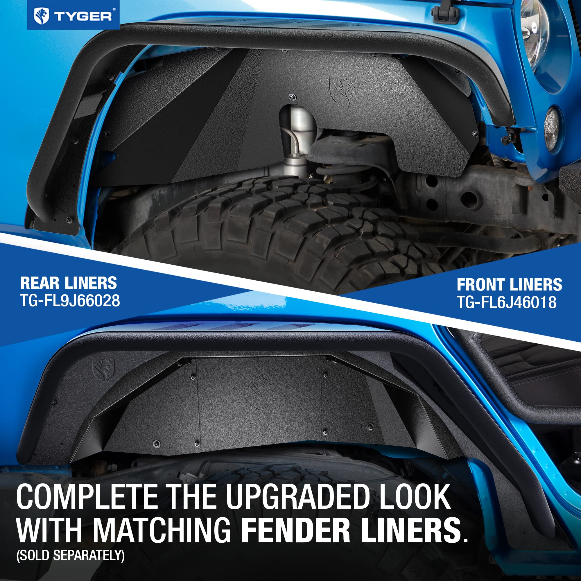 Tyger Auto Flat Style TG-FF7J66818 Steel Fender Flares Front & Rear 4PCS Set Black Textured Compatible with 2007-2018 Jeep Wrangler JK Both 2 & 4 Door