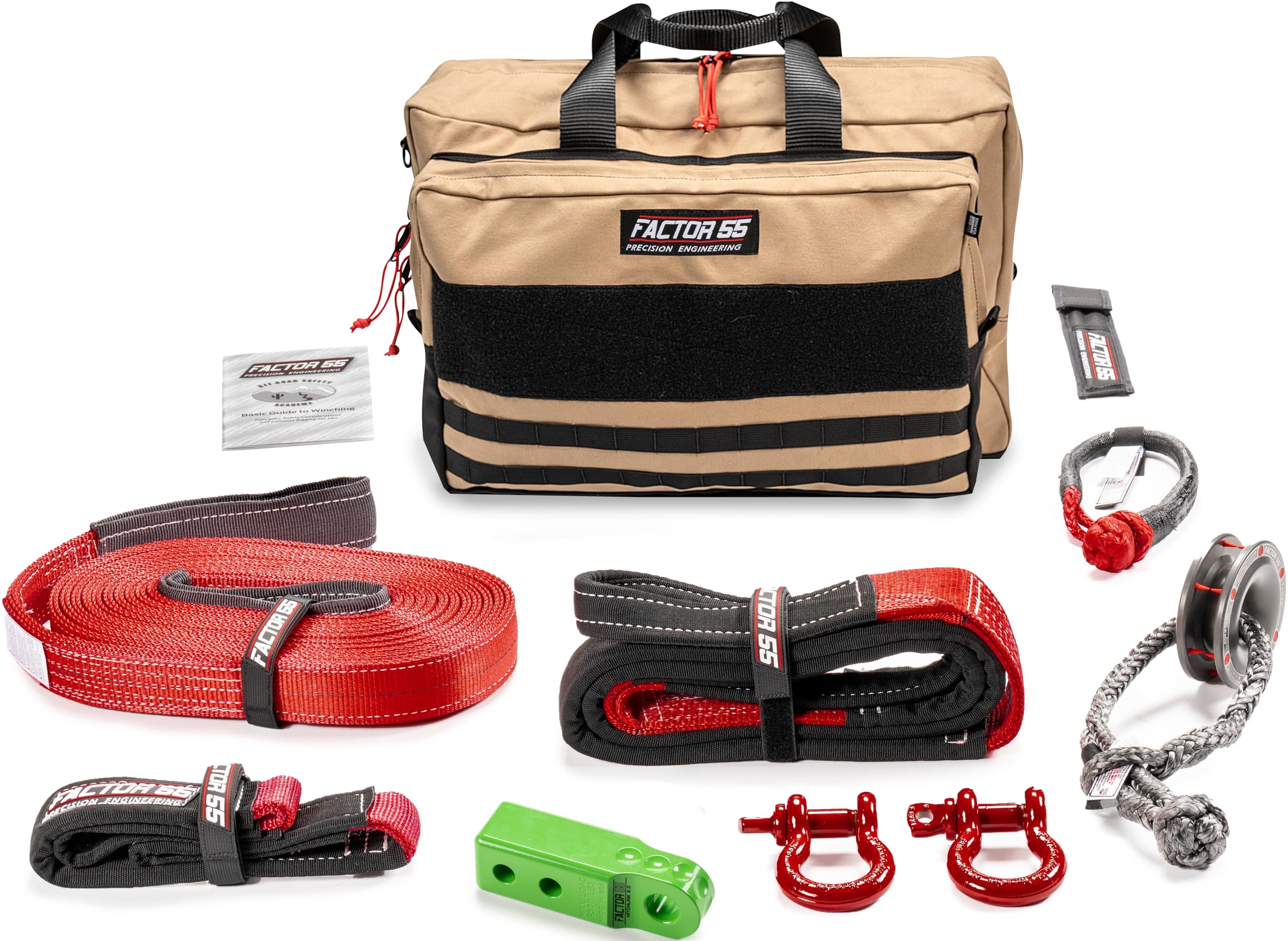 Sawtooh Factor 55 Winch and Tow Recovery Kit for Trucks, Jeeps, and SUVs, with Green Hitchlink and Large Bag