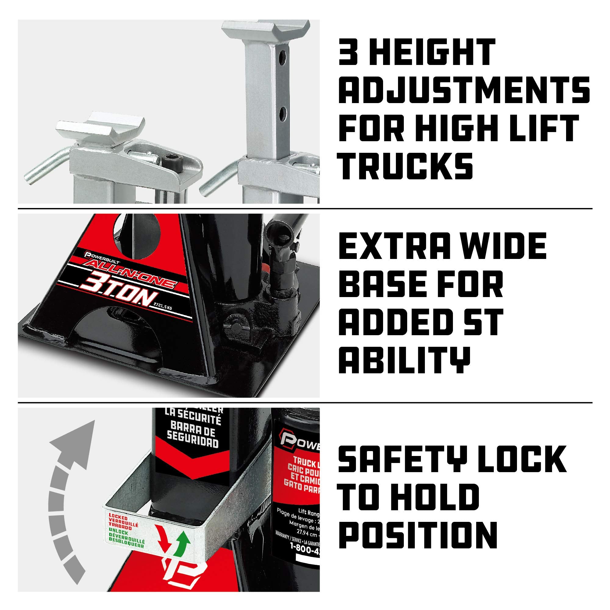 Powerbuilt 3 Ton Hydraulic All-in-One Bottle Jack and Jackstand Unit, Compact, Wide Base, 11-21 Inch Range, Eliminates Jackstands, for Unibody, Trucks, SUVs, RVs, Cars, Trailers, ASME - 640912