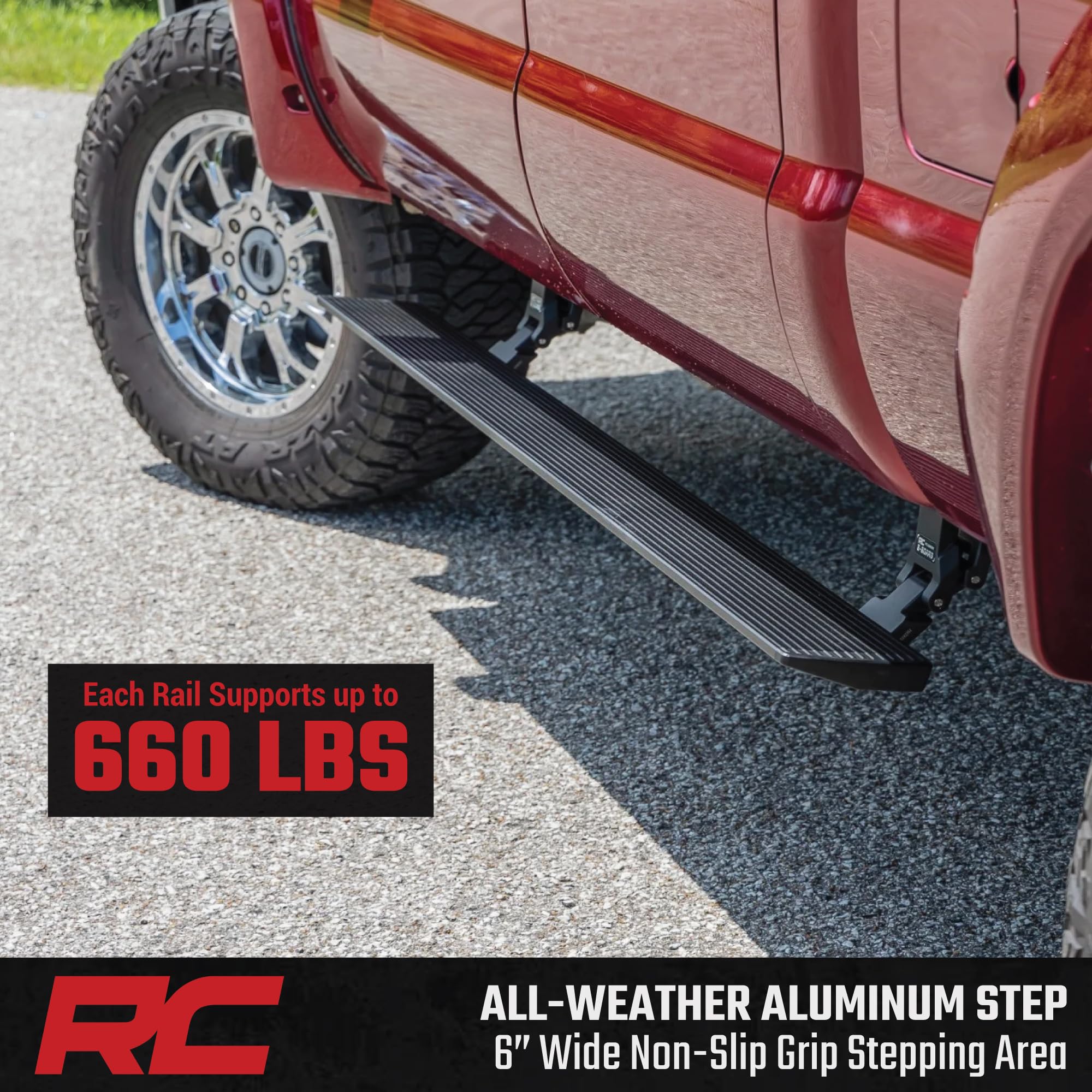 Rough Country Power Running Boards with LED Step Lights for F-250/F-350 Ford Super Duty (2008-2016) Crew Cab- Retractable Electric Side Steps, Non-Slip Aluminum Design