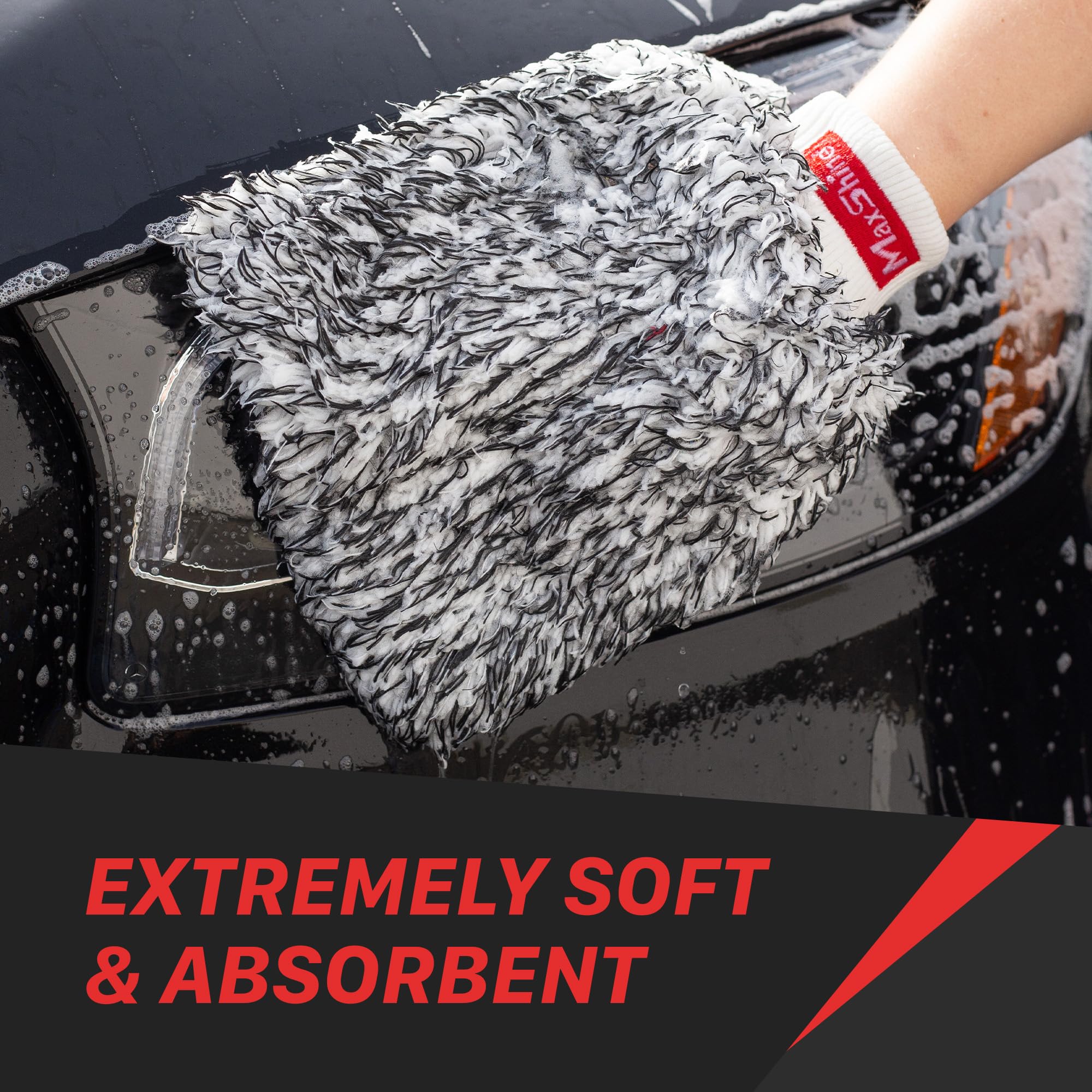 Maxshine Microfiber Black & White Universal Wash Mitt – Premium Scratch-Free, Lint-Free Mitt for Washing Cars, Trucks & Motorcycles – Reusable Auto Detailing Accessory