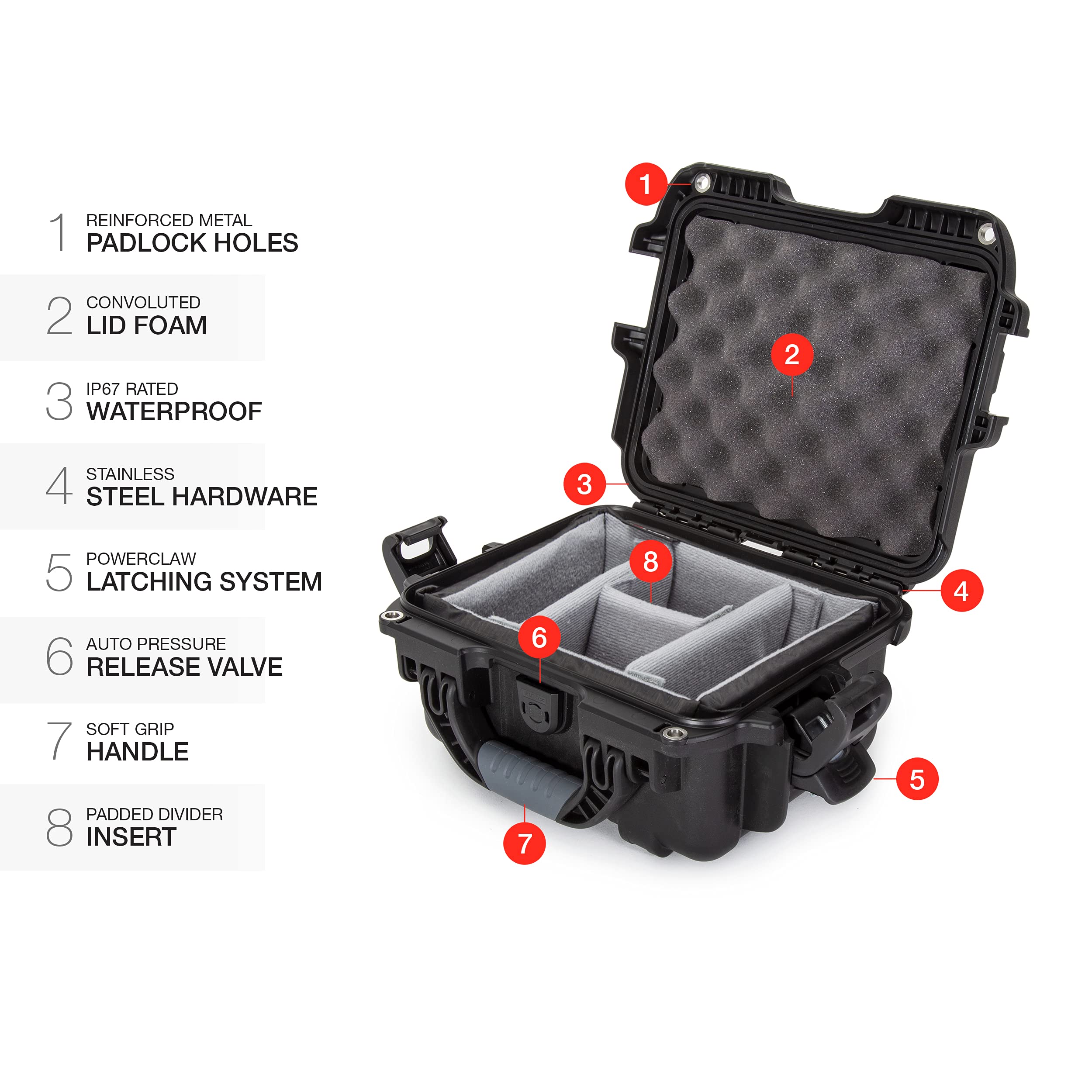 NANUK 905 Small Series Lightweight NK-7 Resin Waterproof Protective Case with Padded Dividers for Point & Shoot Camera or Binoculars, Black