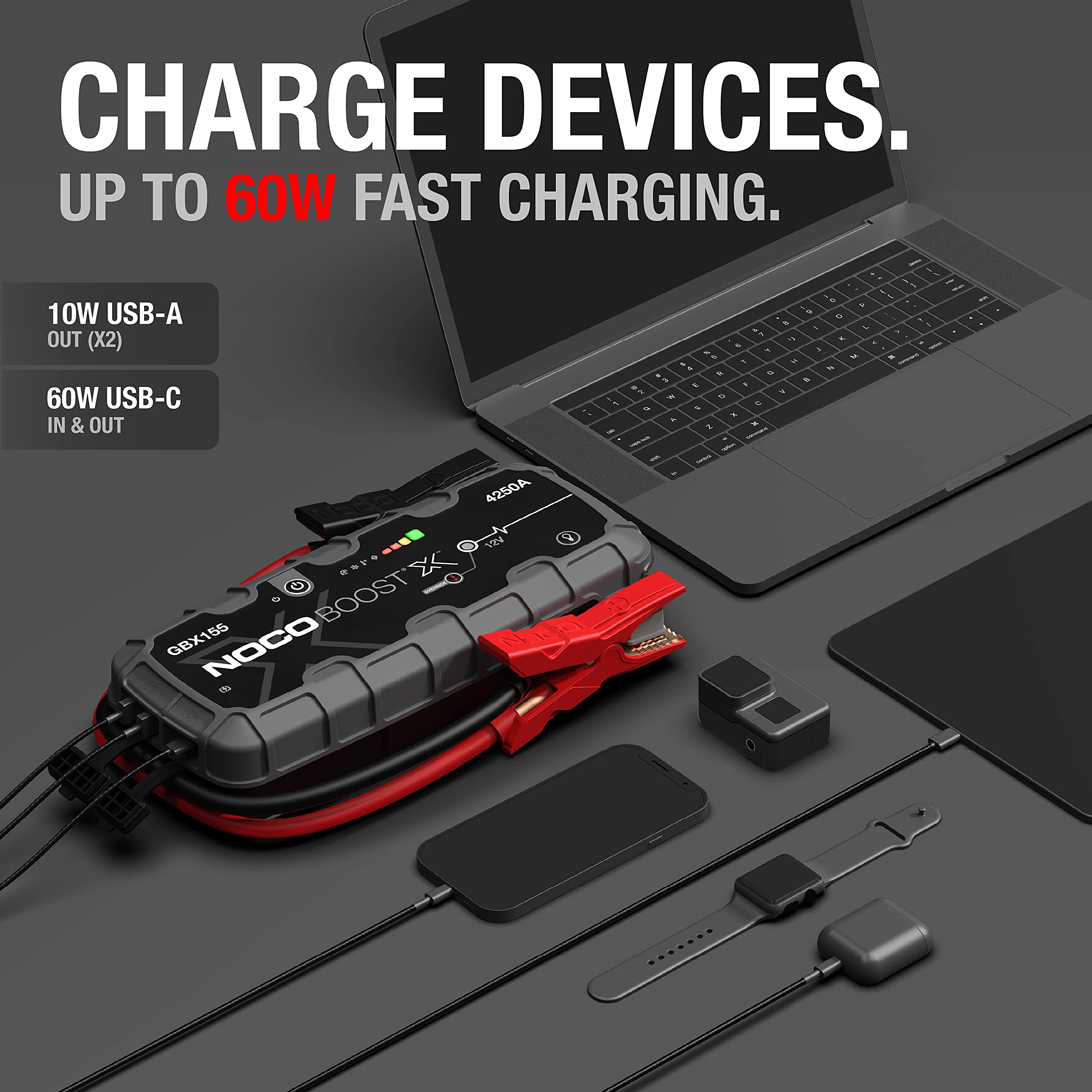 NOCO GBX155 Boost X: 4250A UltraSafe Jump Starter – 12V Lithium Battery Booster Pack, Portable Jump Box, Power Bank & Jumper Cables - for 10.0L Gas and 8.0L Diesel Engines