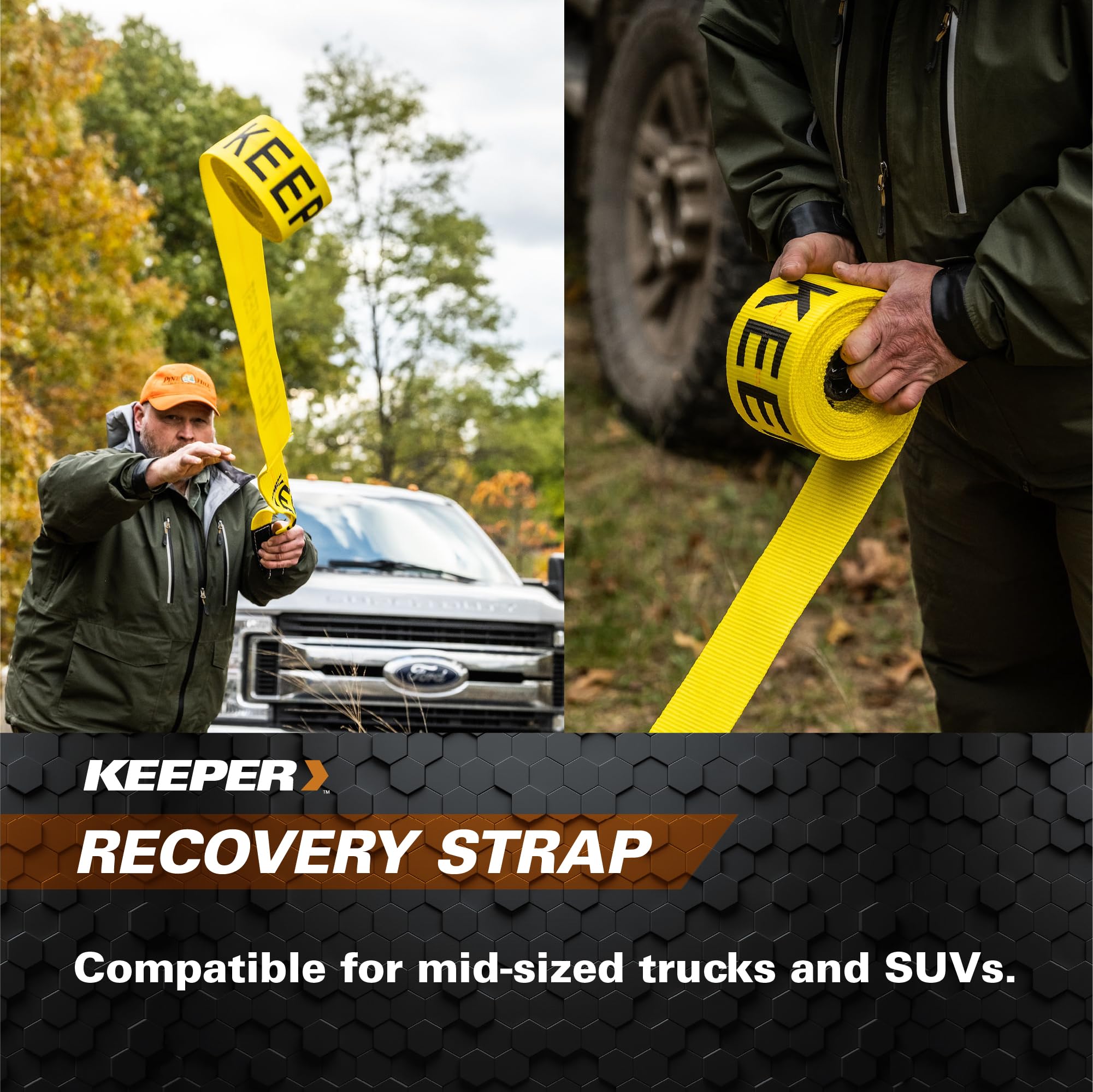 Tow Straps Keeper Heavy Duty with Loops - 4" x 30' Recovery Strap, 20,000 lbs Break Strength - Towing Strap for Cars, Trucks, and SUVs