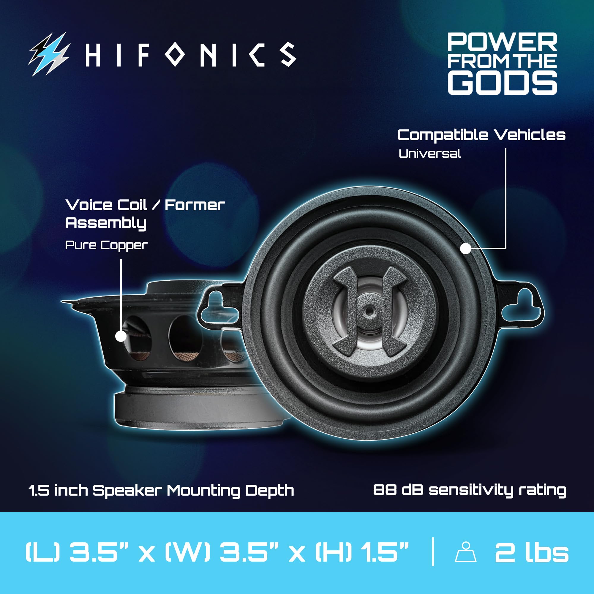 Hifonics Zeus 3.5 Inch ZS35CX 2 Way 125W Car Audio Coaxial Speakers with Mylar Dome Tweeter and Alpha Cellulose Poly Woofers, Pair