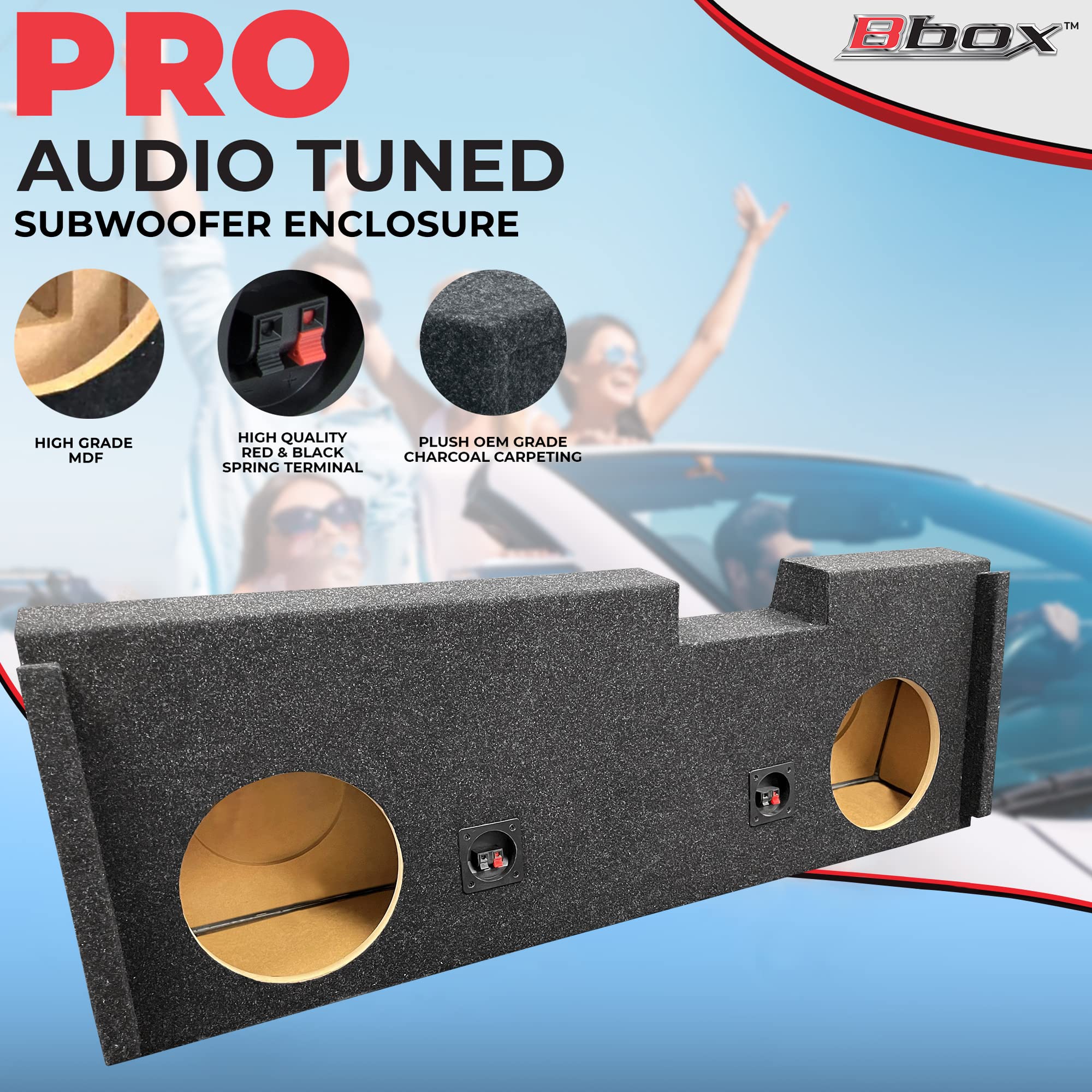 Atrend Bbox A184-10CP Carpeted Dual 10" Sealed Subwoofer Enclosure - Fits 2007 - 2020 Chevrolet/GMC Silverado/Sierra Crew Cab, Charcoal