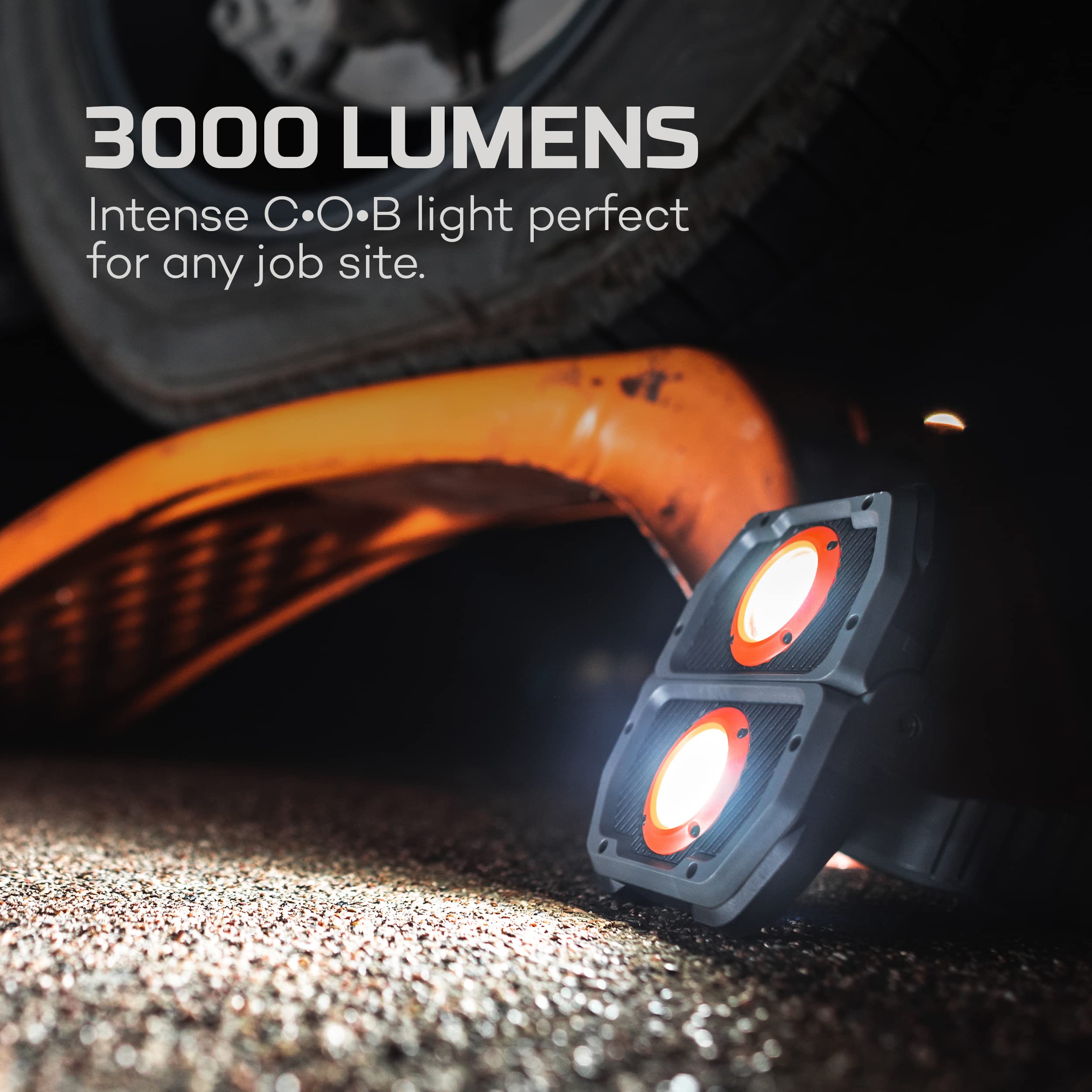 OMNI 3K NEBO Rechargeable Work Light | 3000 Lumens COB, 6 Light Modes, Rotating Magnetic Handles, Built-In Power Bank, Water Resistant, Portable Camping Lantern, Includes USB-C Charging Cable